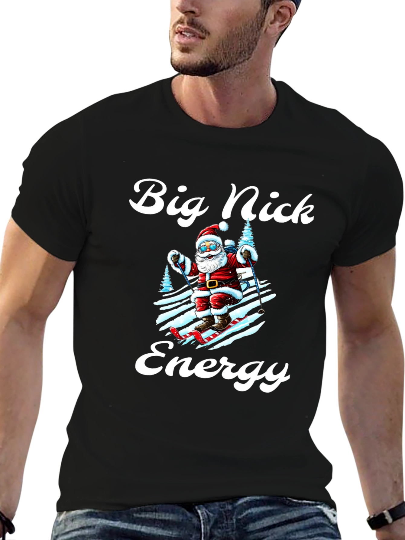 Big Nick Energy Santa Skiing Graphic Tee