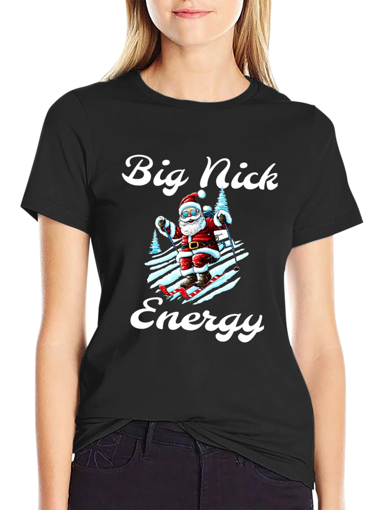 Big Nick Energy Santa Skiing Graphic Tee