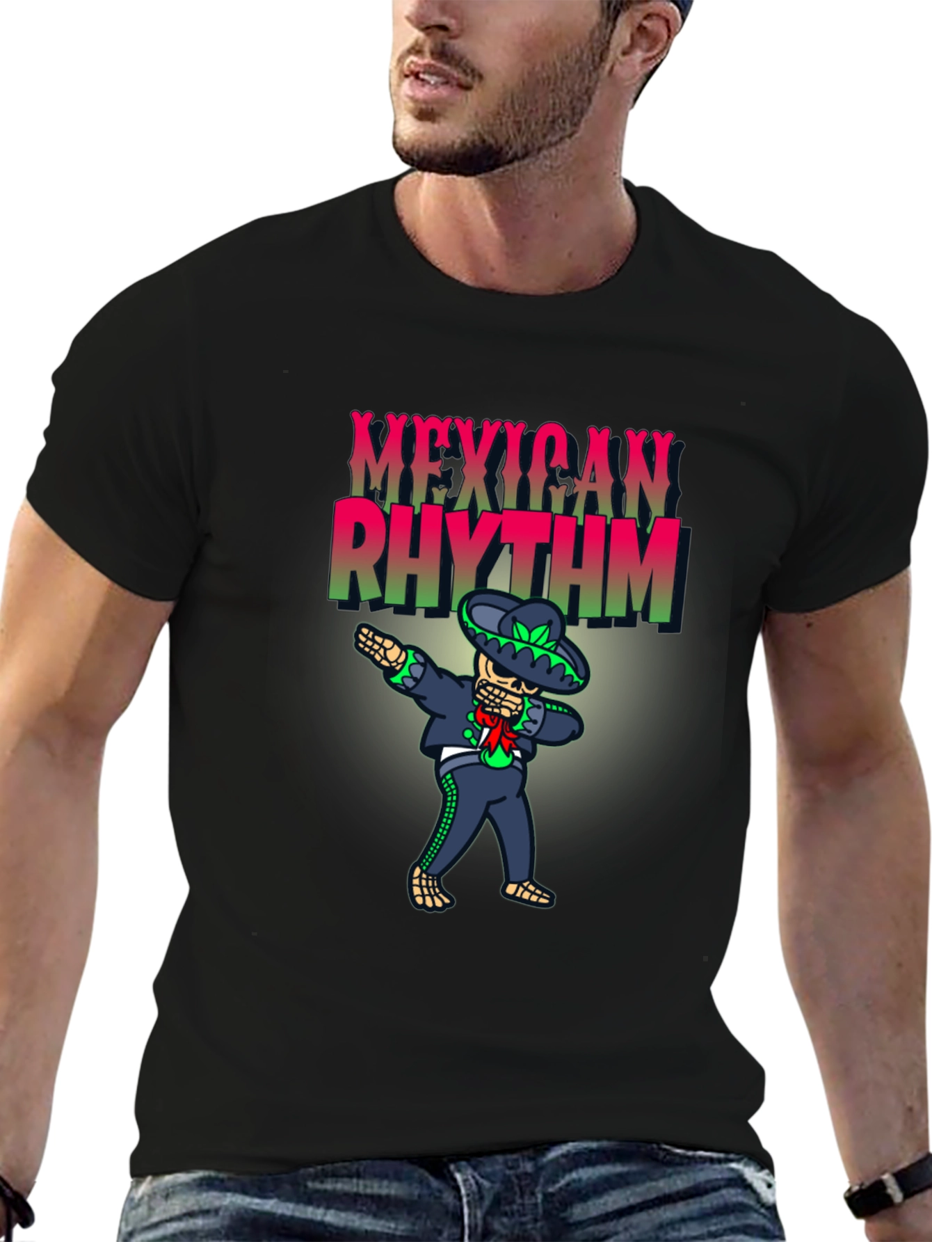 Mexican Rhythm Dabbing Skeleton Mens T-Shirt