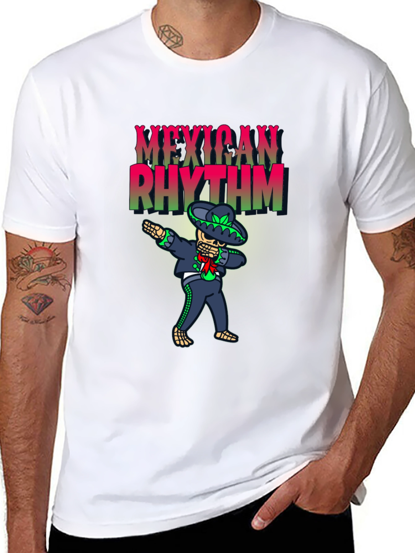 Mexican Rhythm Dabbing Skeleton Mens T-Shirt