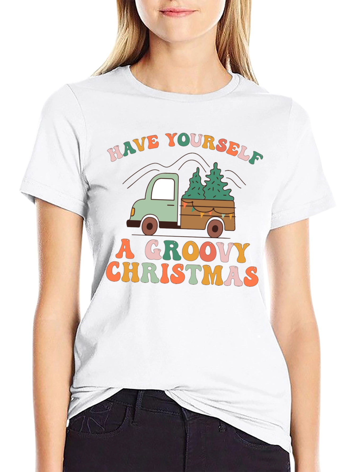 Groovy Christmas Truck Graphic T-Shirt