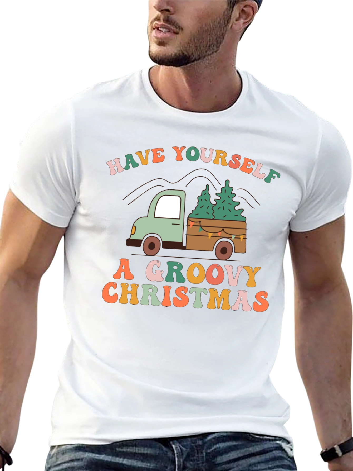 Groovy Christmas Truck Graphic T-Shirt