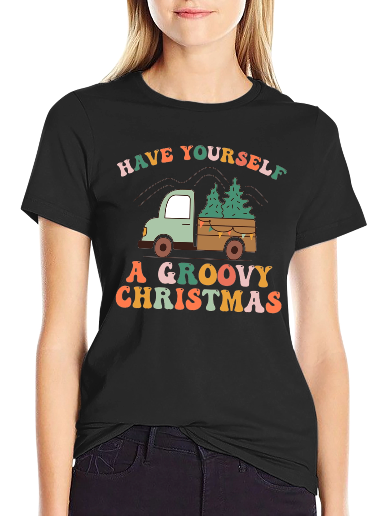 Groovy Christmas Truck Graphic T-Shirt