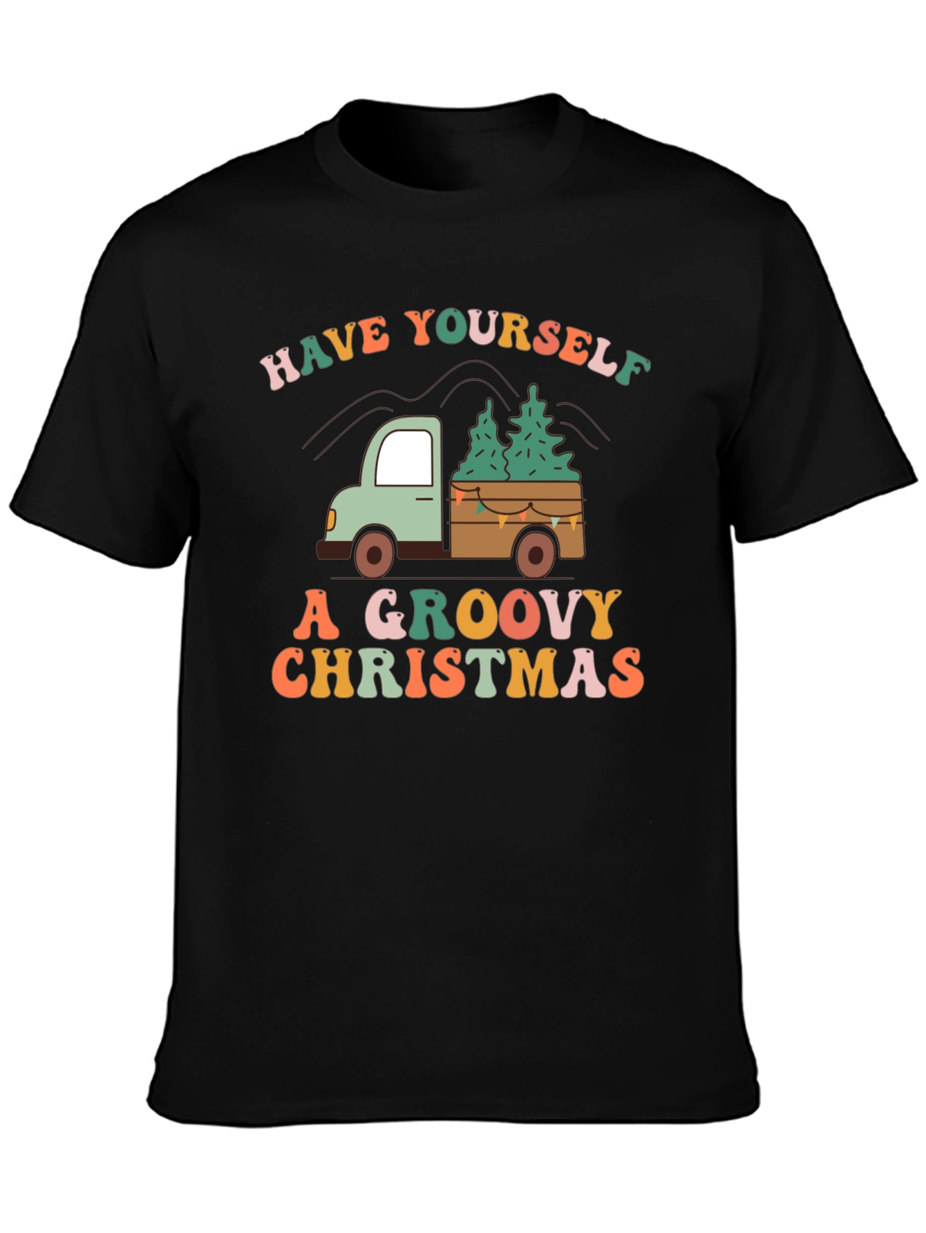 Groovy Christmas Truck Graphic T-Shirt