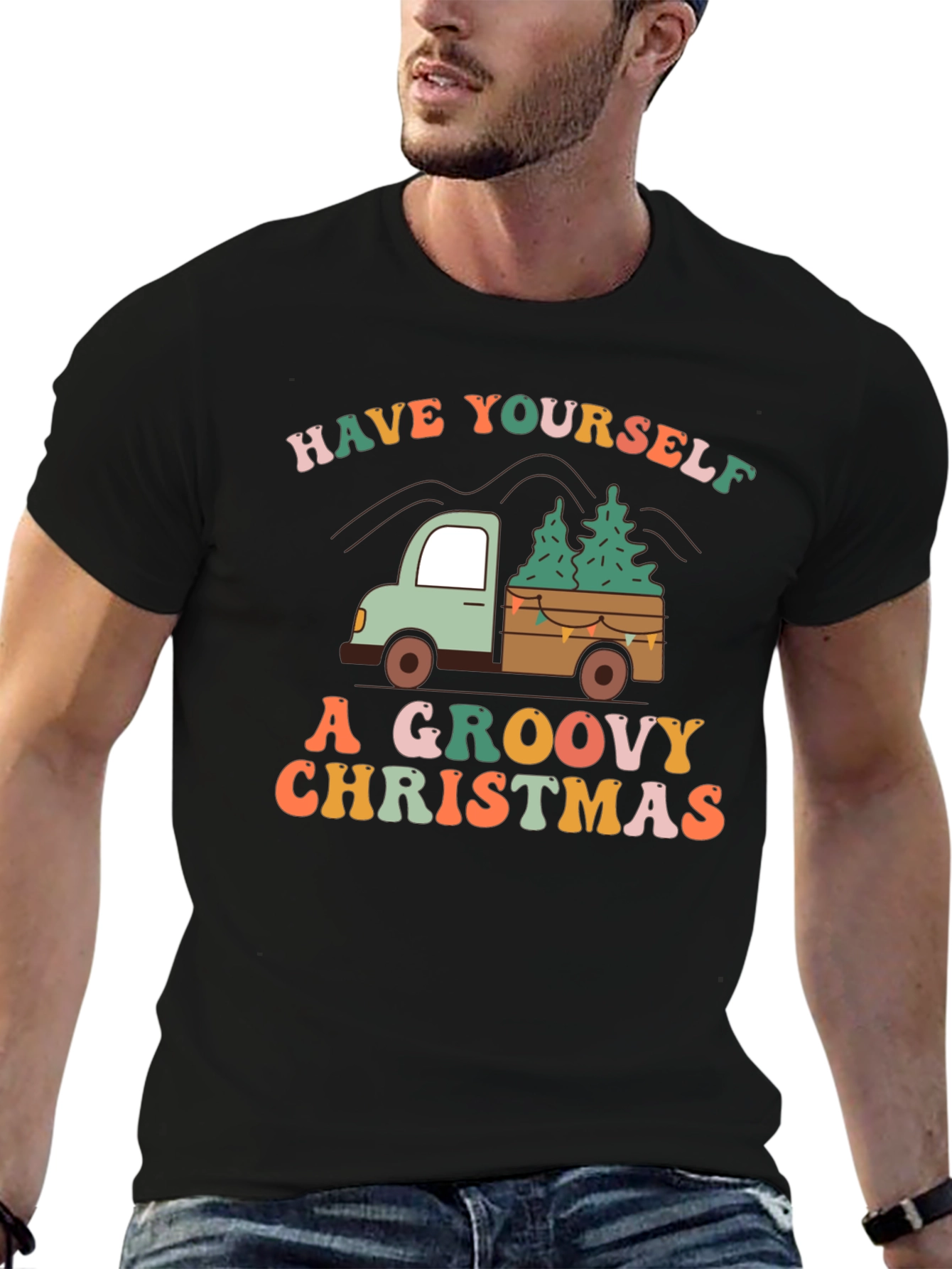 Groovy Christmas Truck Graphic T-Shirt