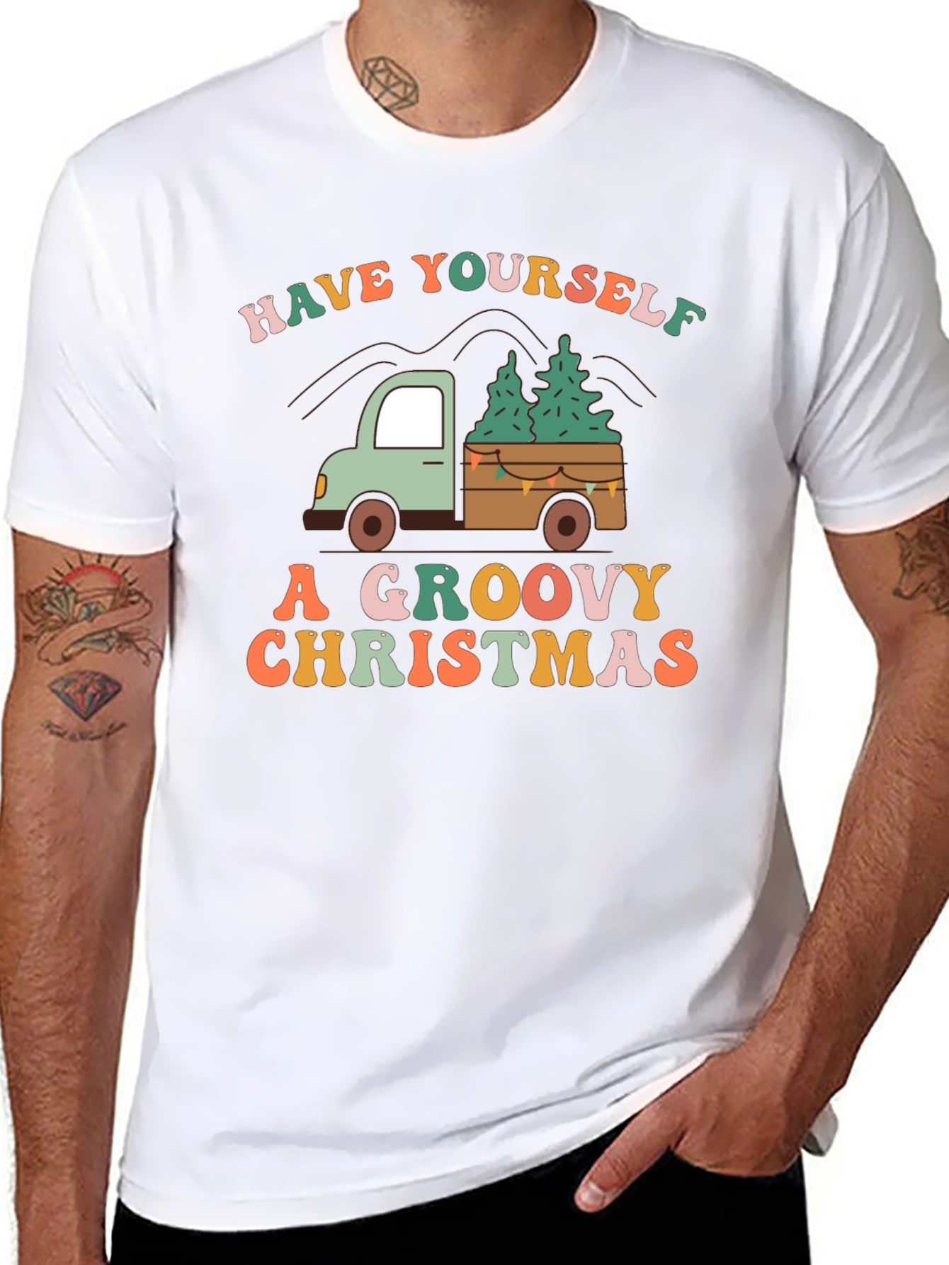 Groovy Christmas Truck Graphic T-Shirt