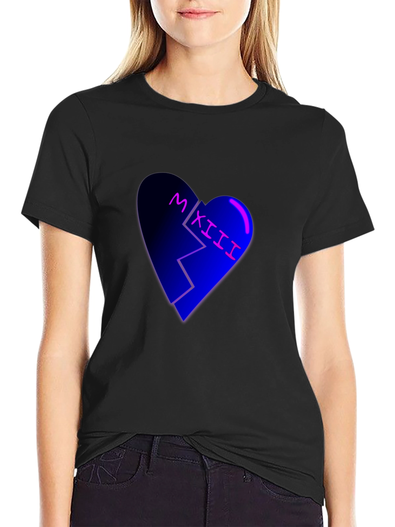 Broken Heart Roman Numeral Graphic Tee - Black