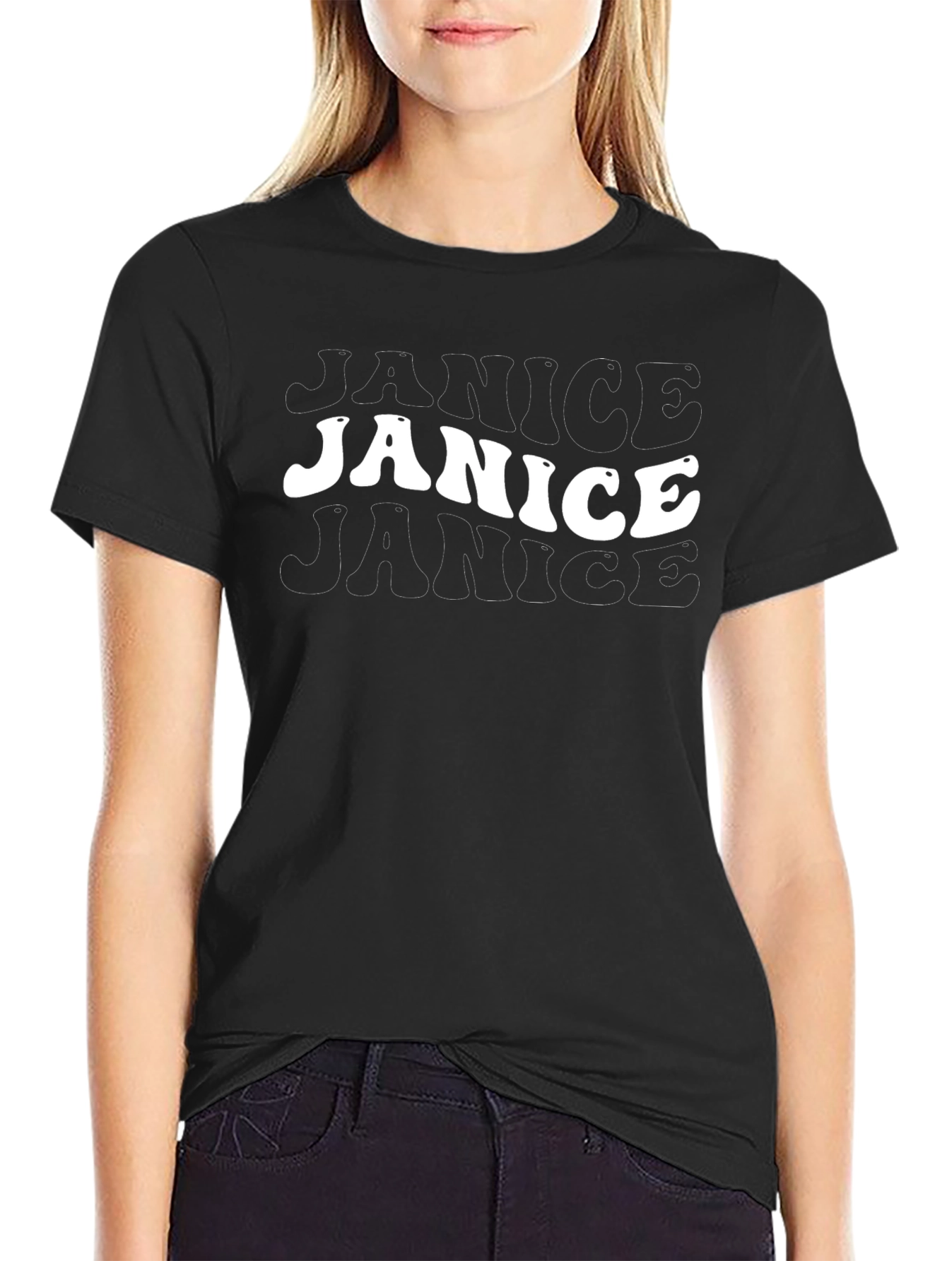 Janice Graphic Tee - Black Cotton T-Shirt