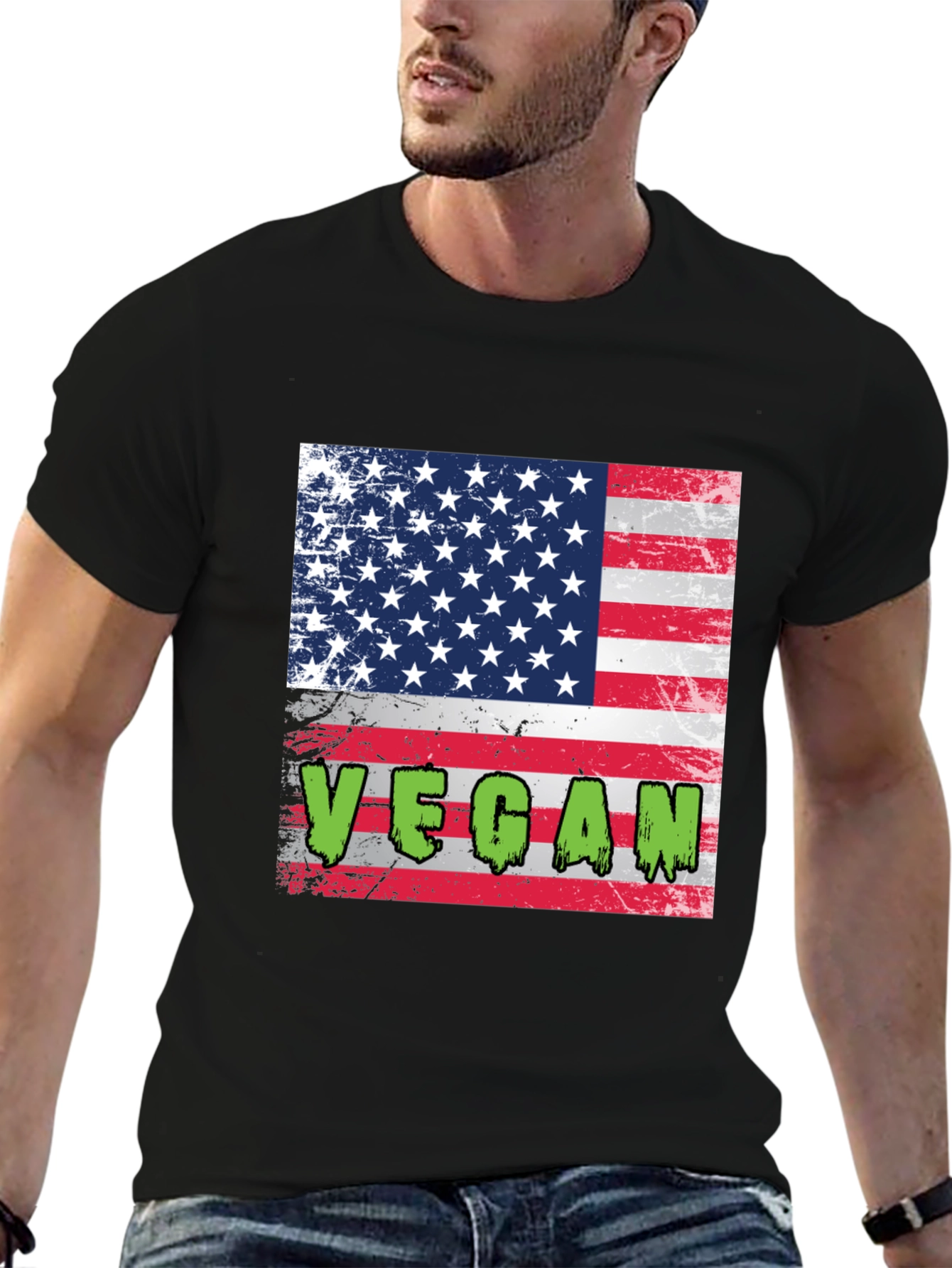 Vegan American Flag Graphic T-Shirt