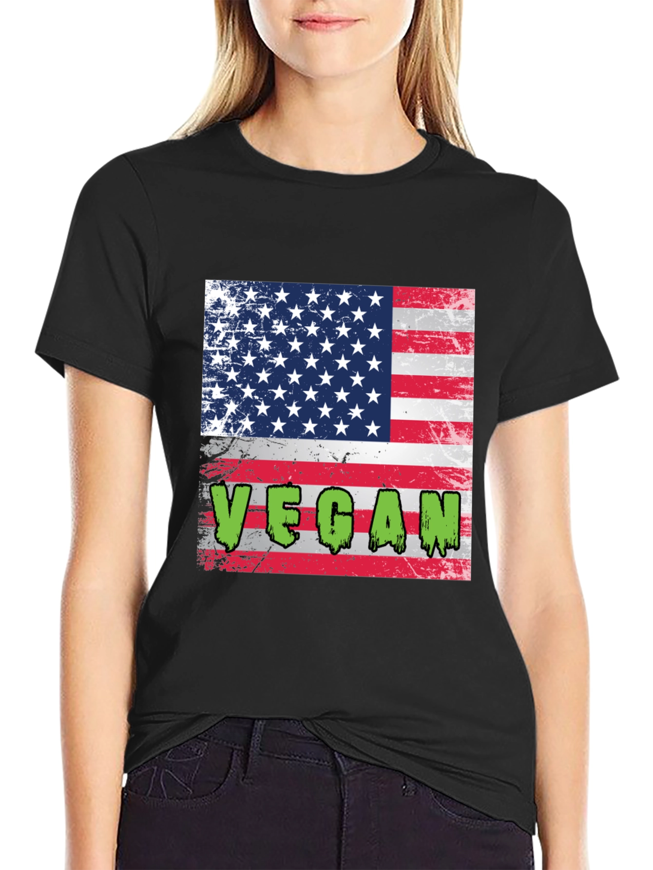 Vegan American Flag Graphic T-Shirt