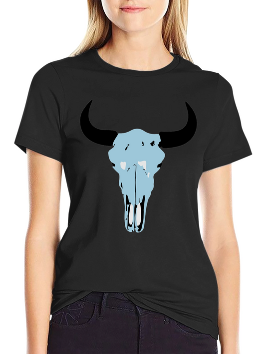 Cool Bull Skull Graphic Tee - Black Cotton Casual Top