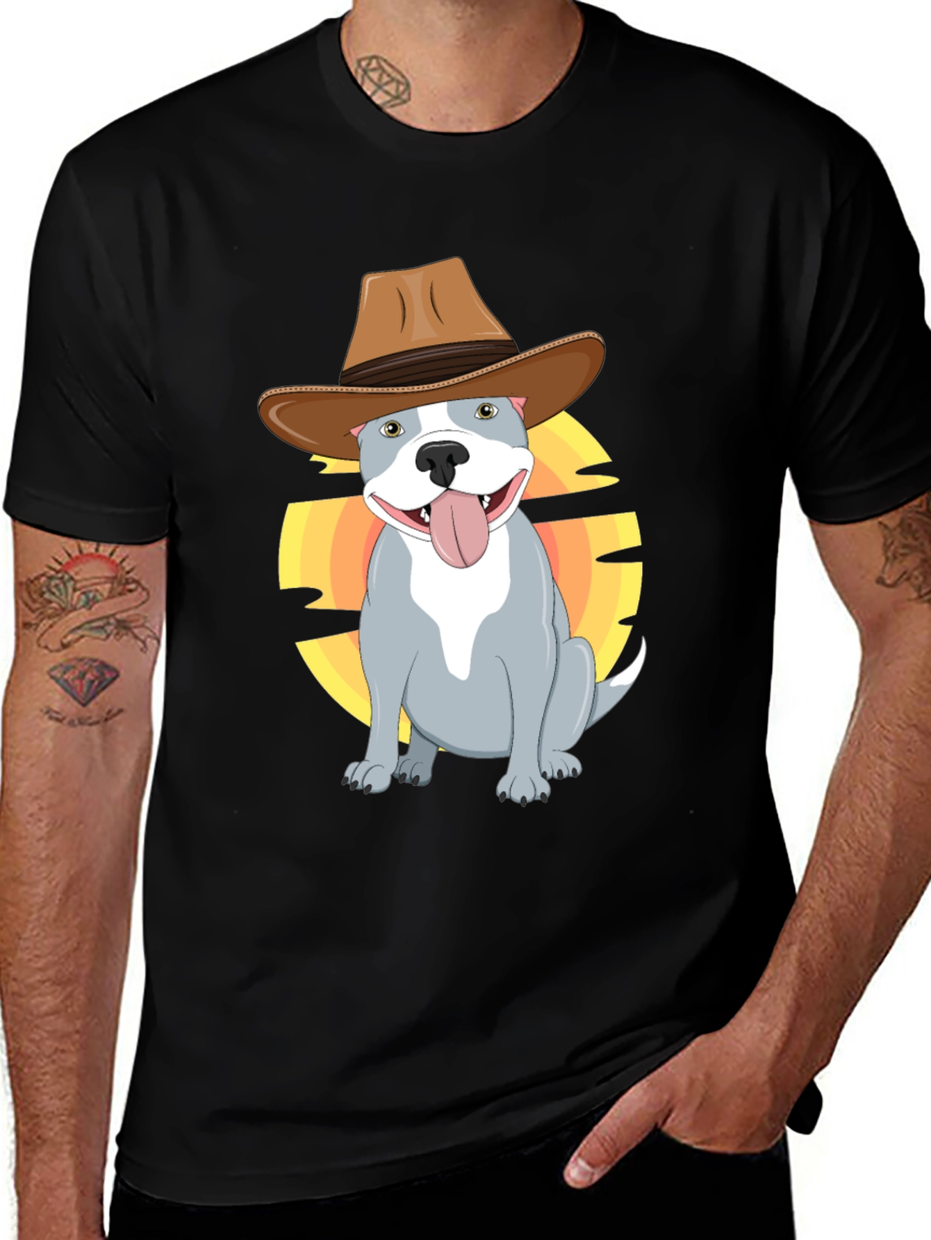 Cowboy Pitbull T-Shirt - Western Dog Graphic Tee