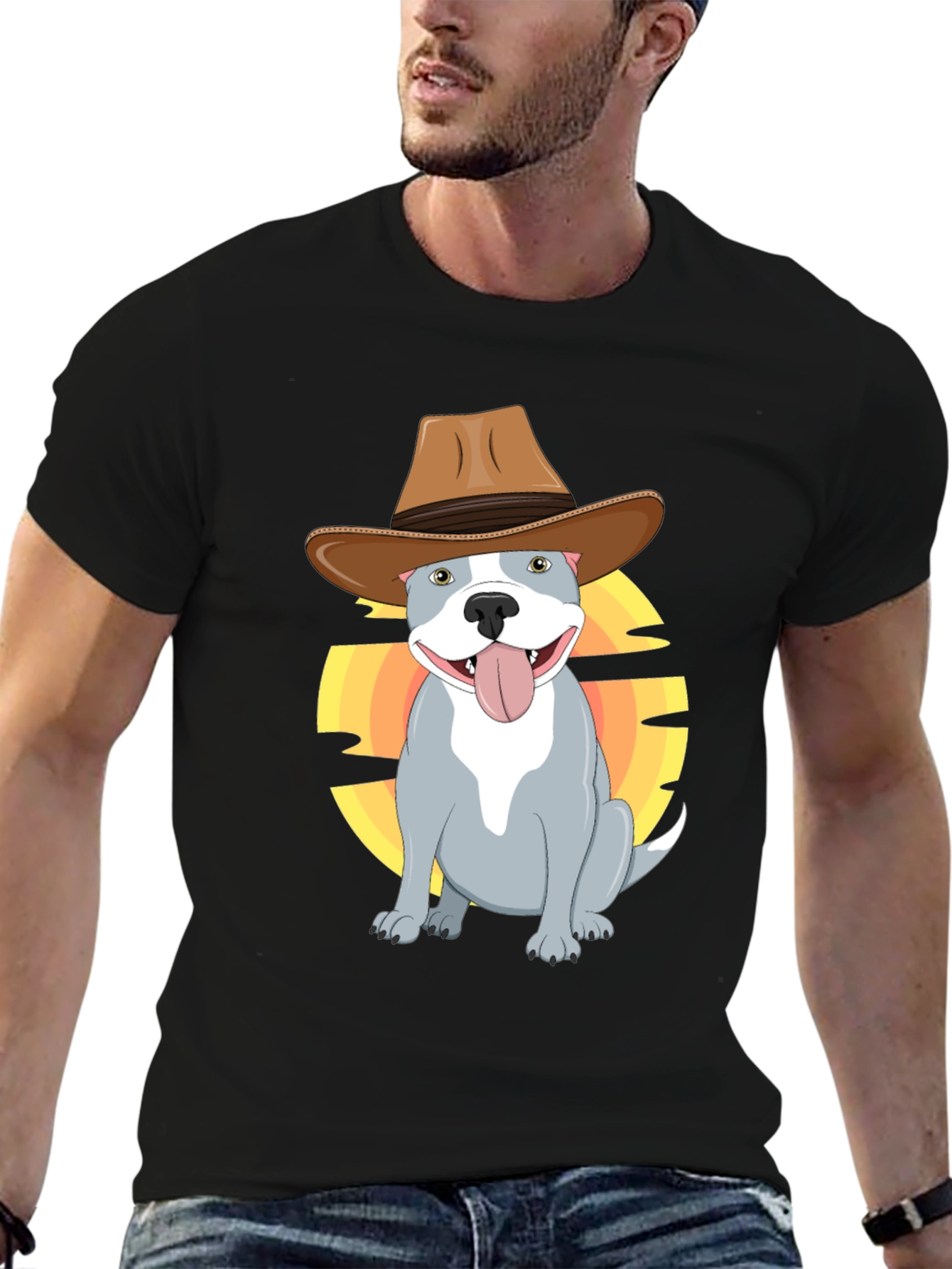 Cowboy Pitbull T-Shirt - Western Dog Graphic Tee
