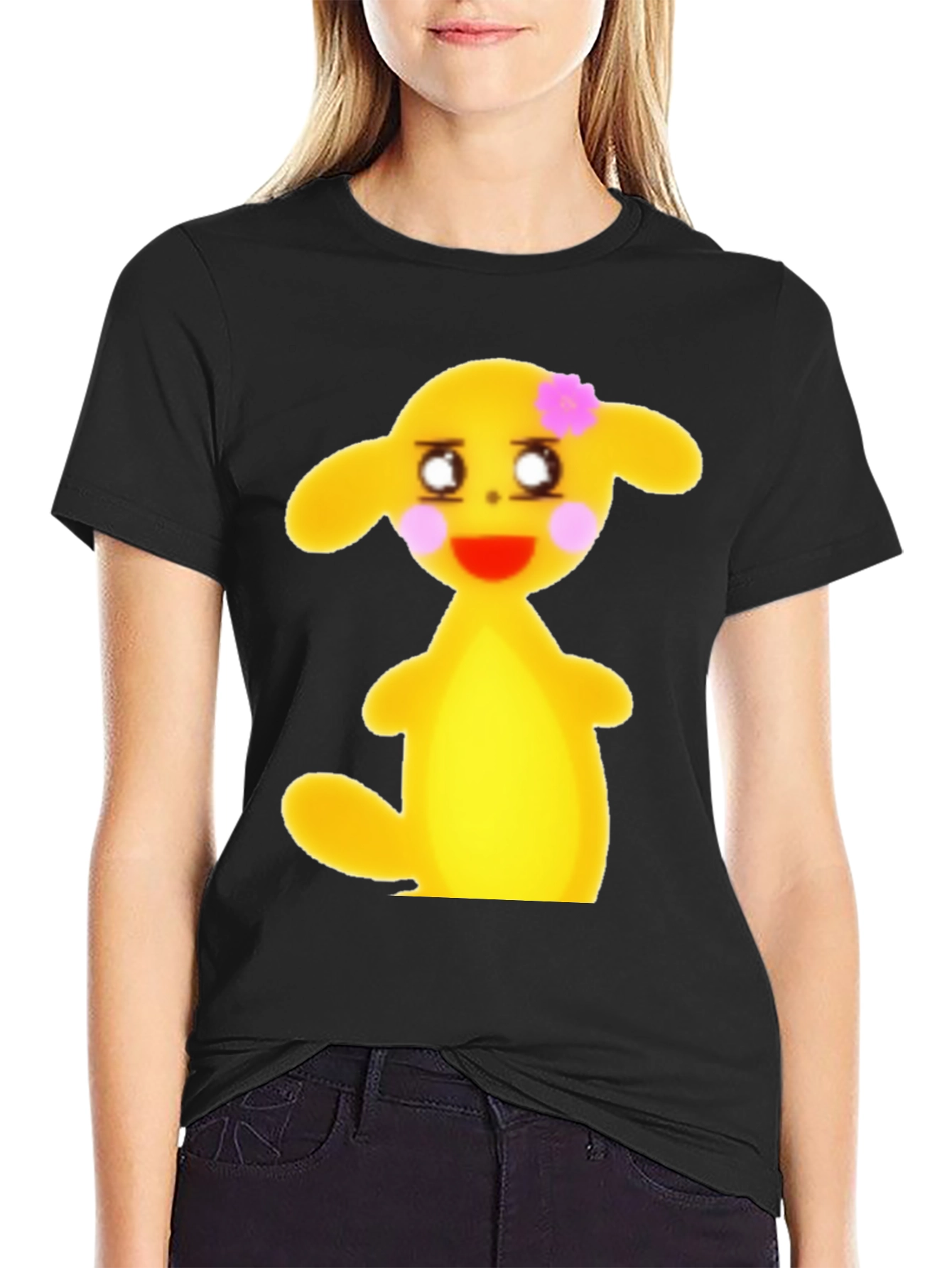 Black T-Shirt with Cute Yellow Character