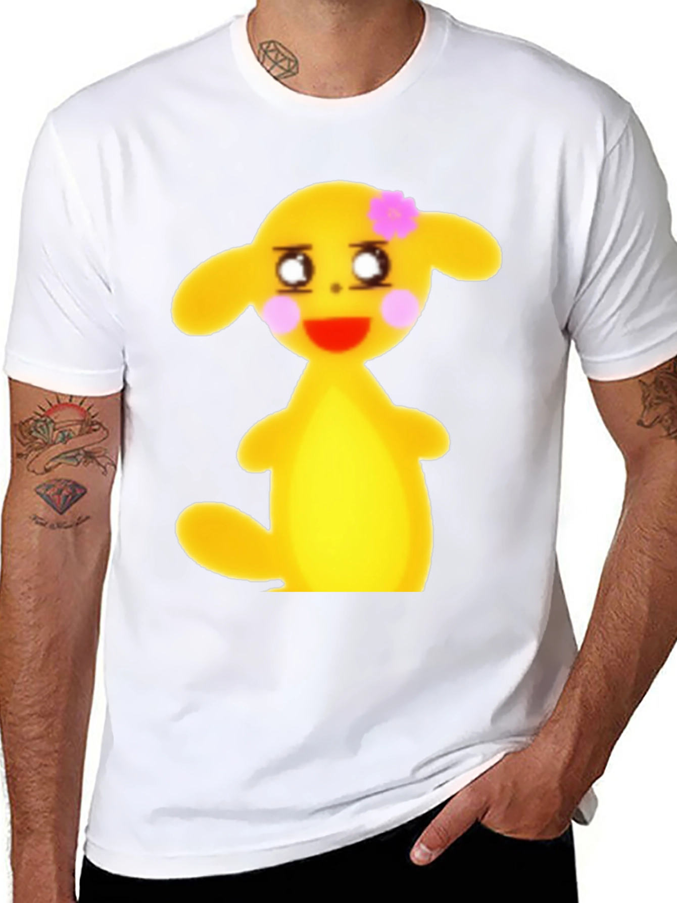 Black T-Shirt with Cute Yellow Character