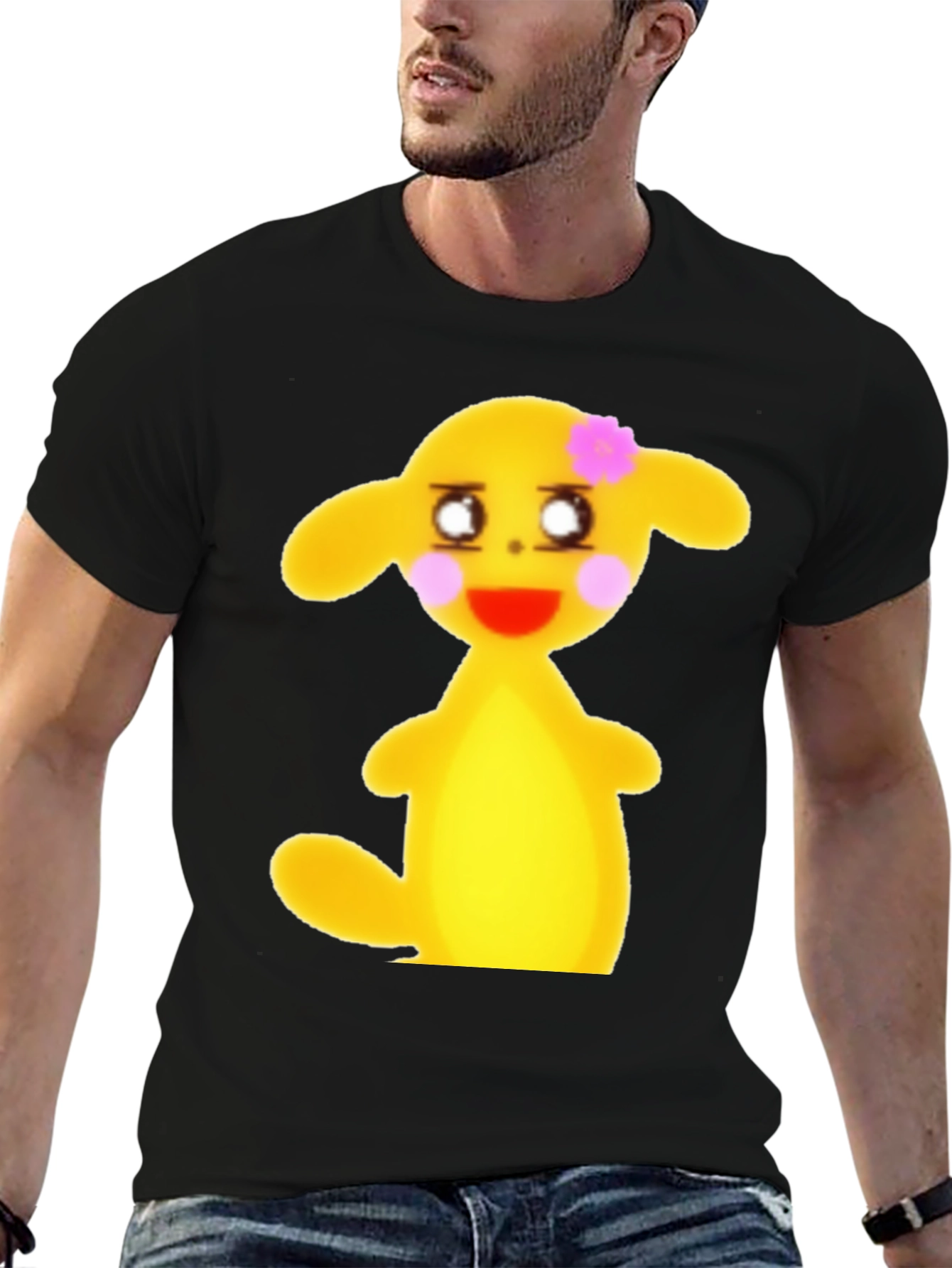 Black T-Shirt with Cute Yellow Character