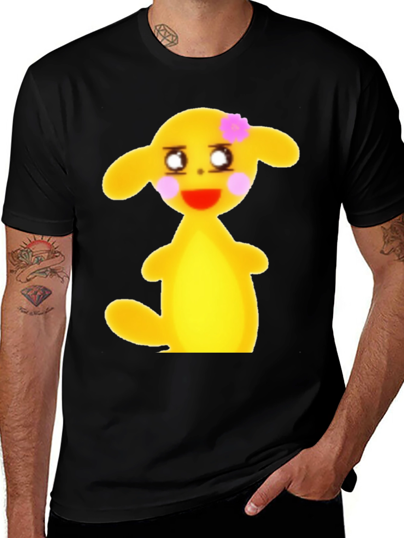 Black T-Shirt with Cute Yellow Character