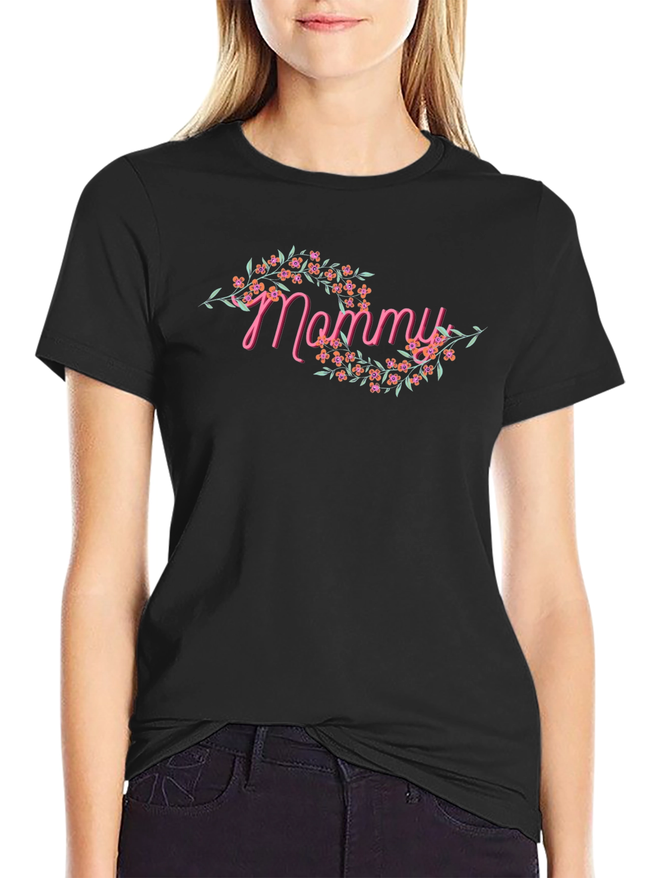 Mommy Floral Graphic Tee - Black T-Shirt
