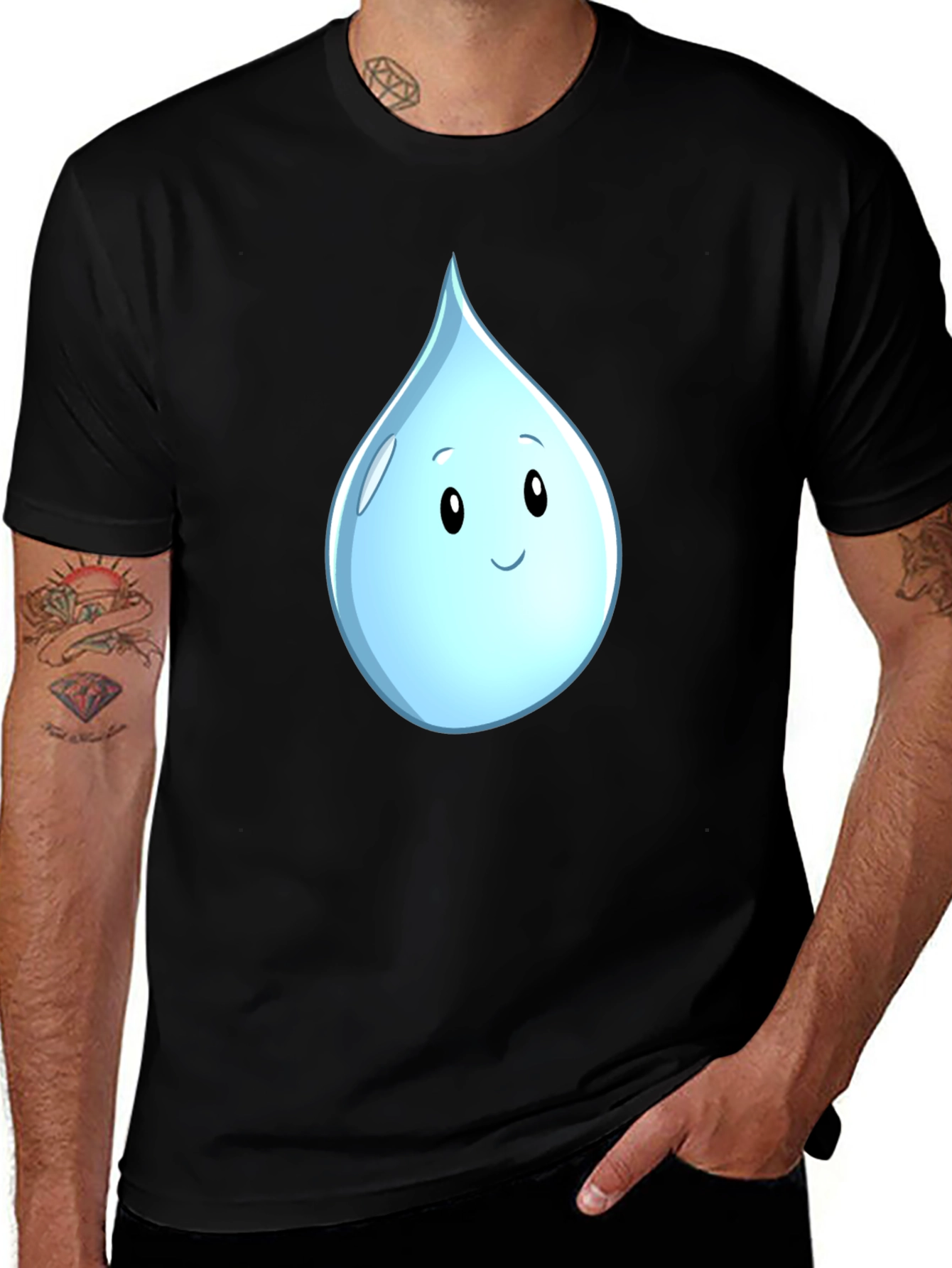 Cute Water Drop Graphic Black T-Shirt