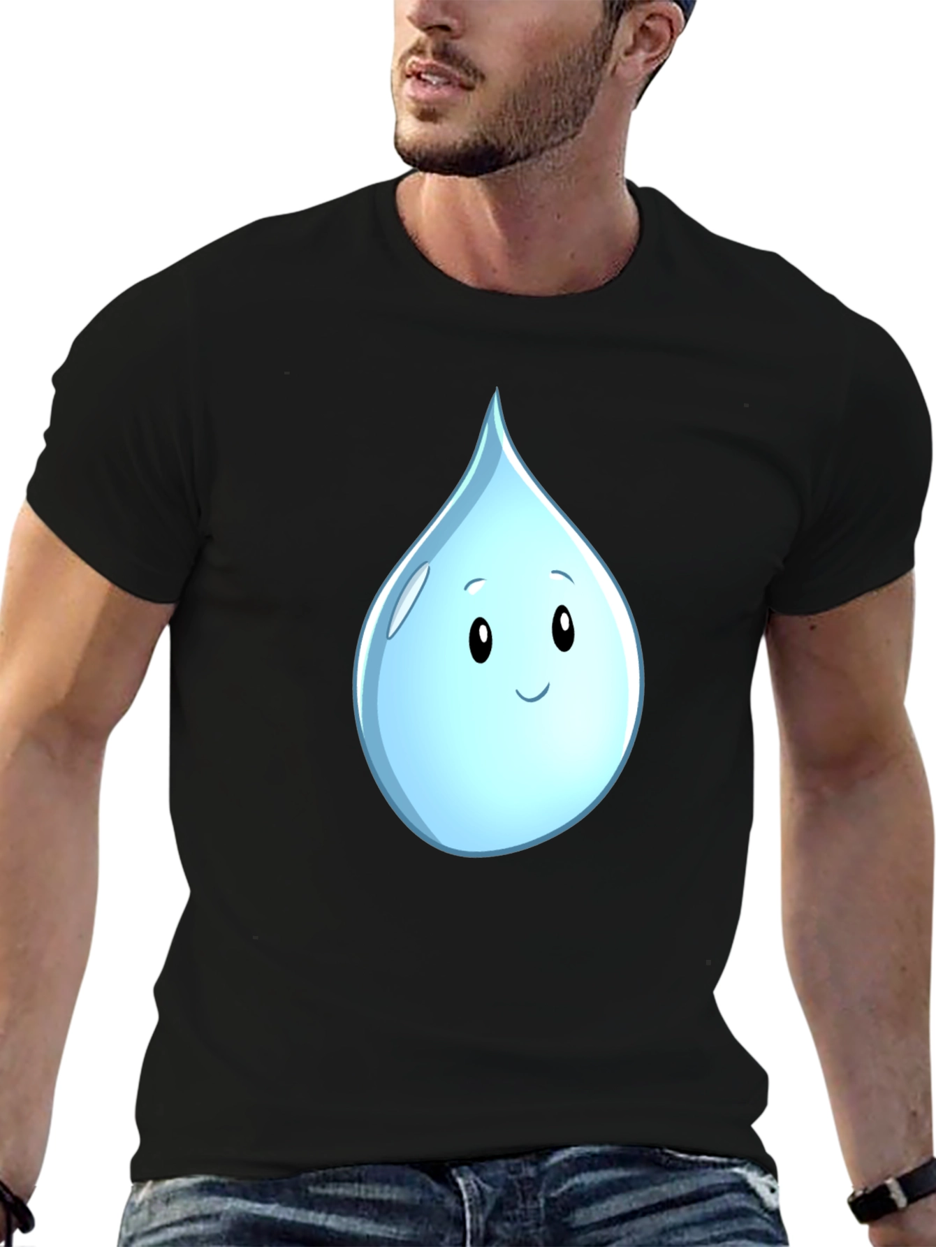 Cute Water Drop Graphic Black T-Shirt