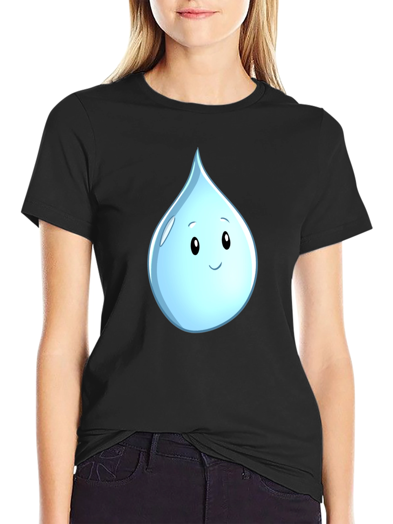 Cute Water Drop Graphic Black T-Shirt