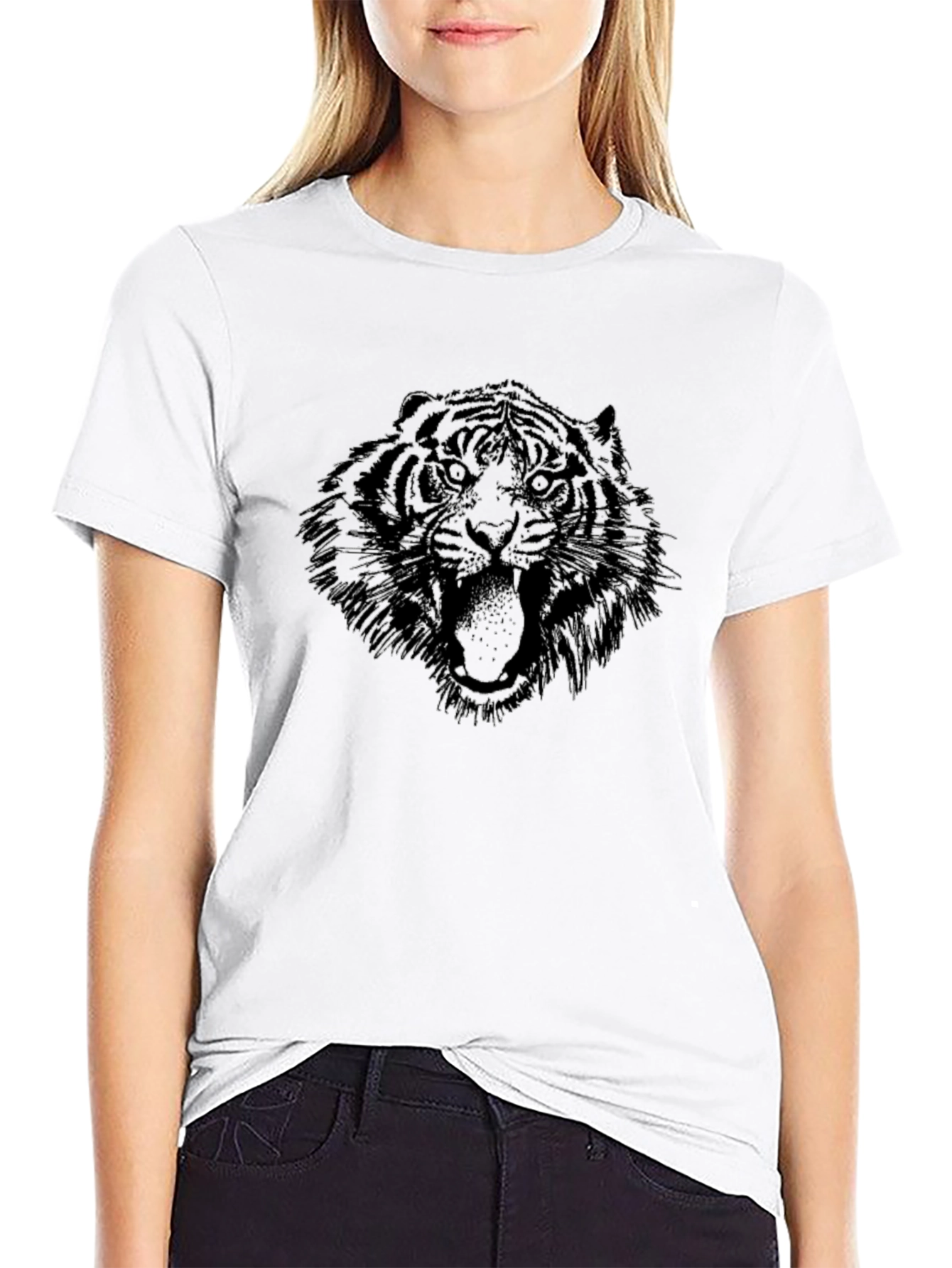 Tiger Graphic Tee - Mens Black Crew Neck T-Shirt