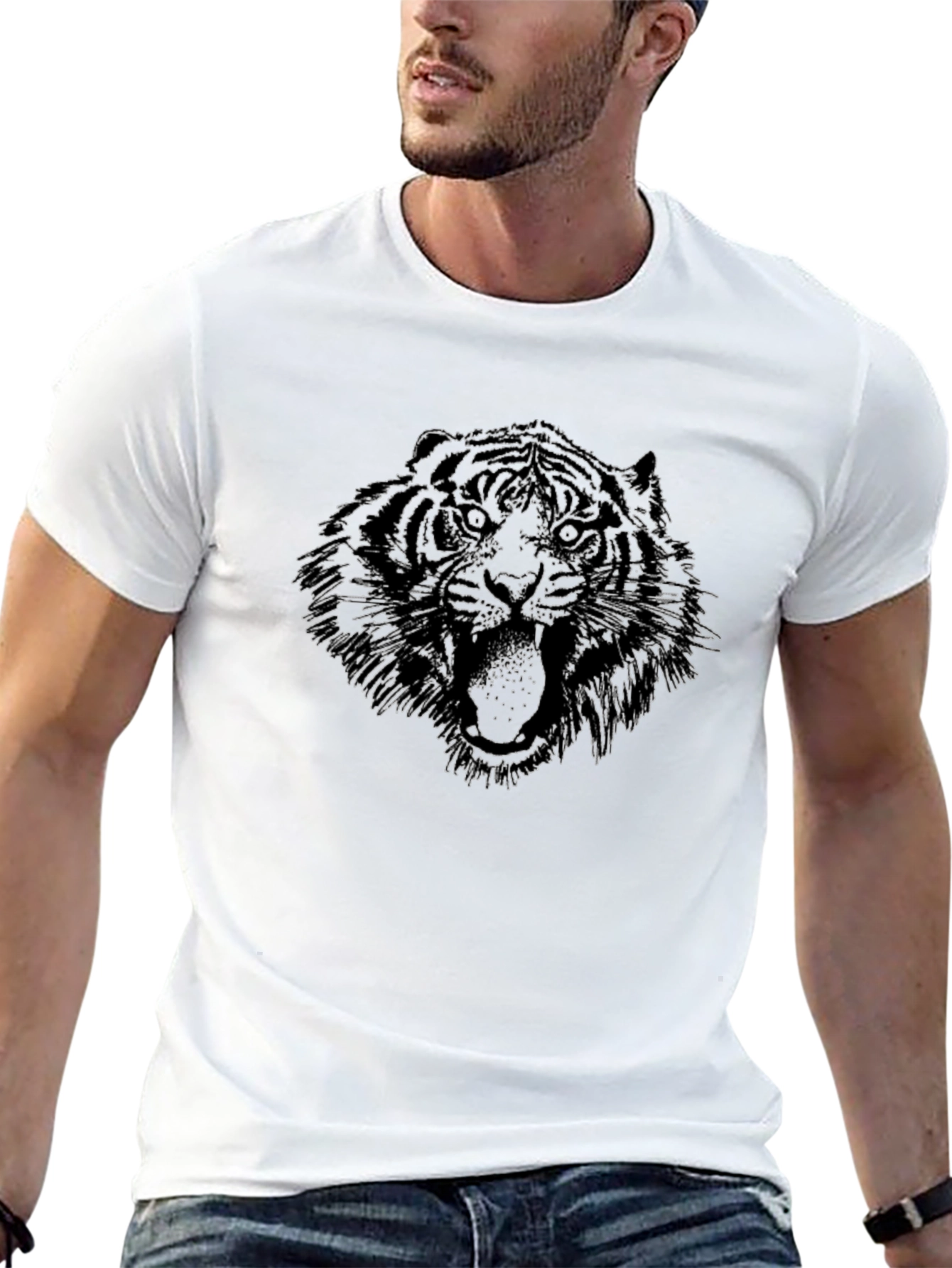 Tiger Graphic Tee - Mens Black Crew Neck T-Shirt