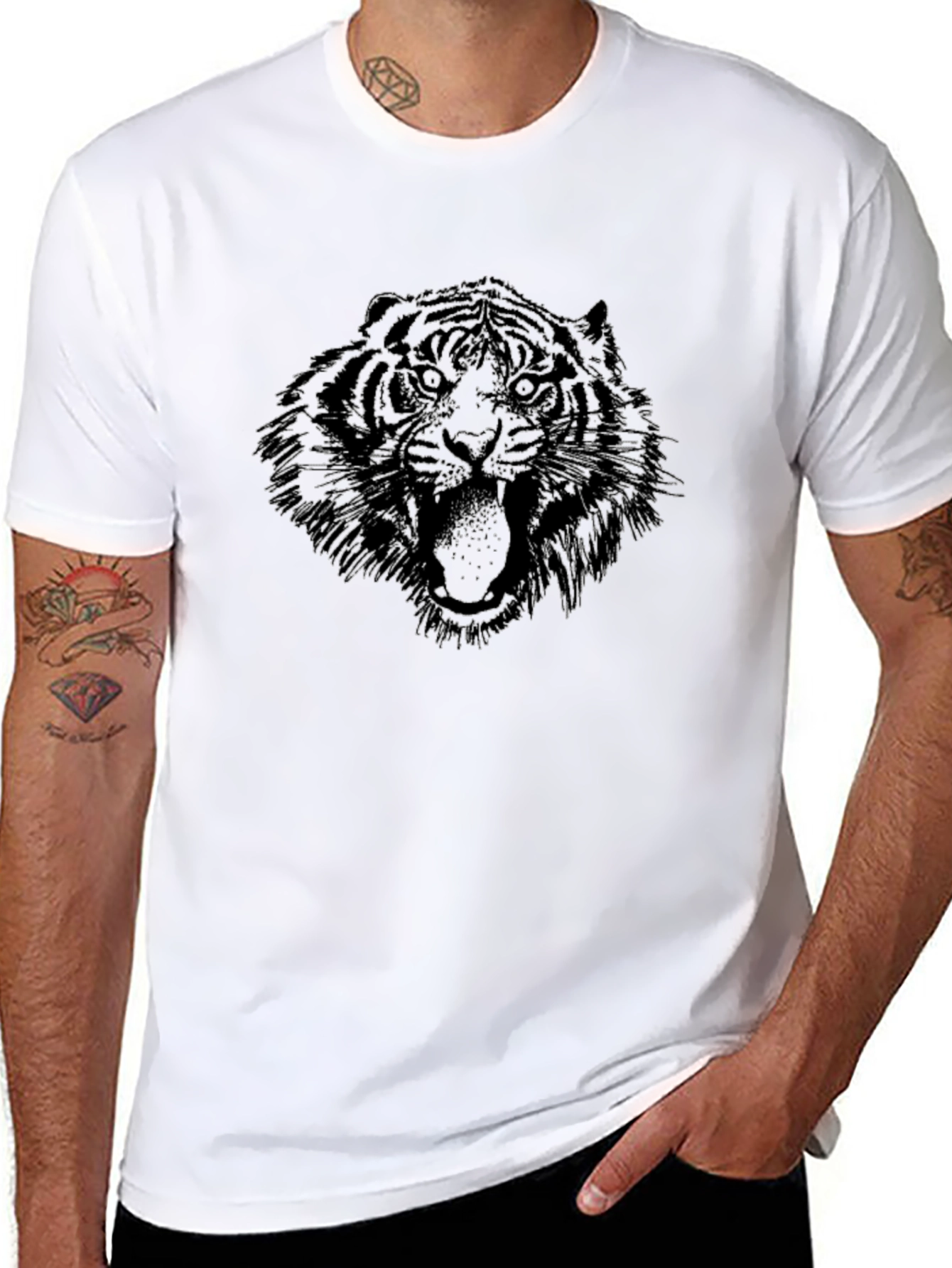 Tiger Graphic Tee - Mens Black Crew Neck T-Shirt