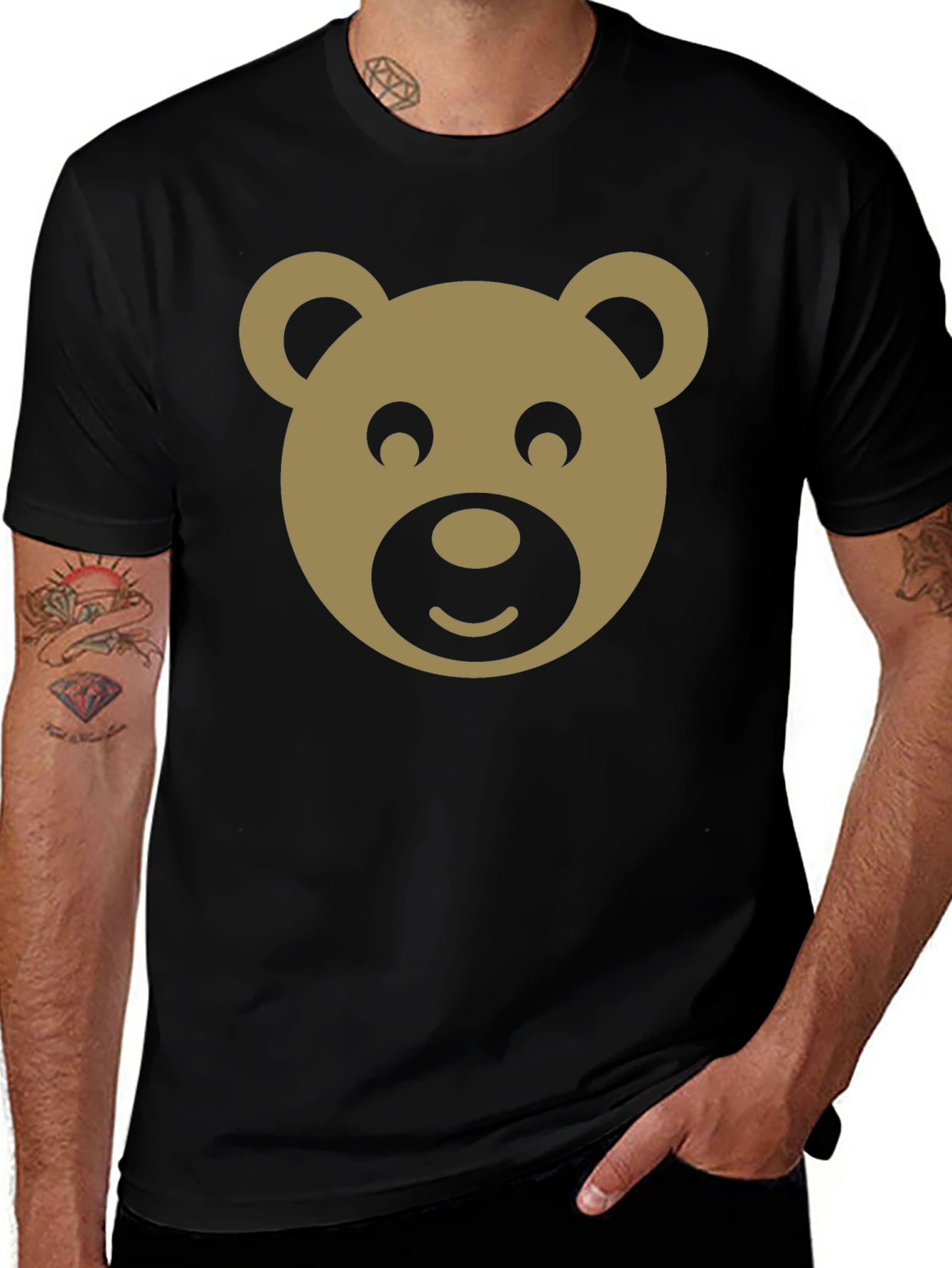 Cute Bear Graphic Black T-Shirt - Trendy Casual Tee