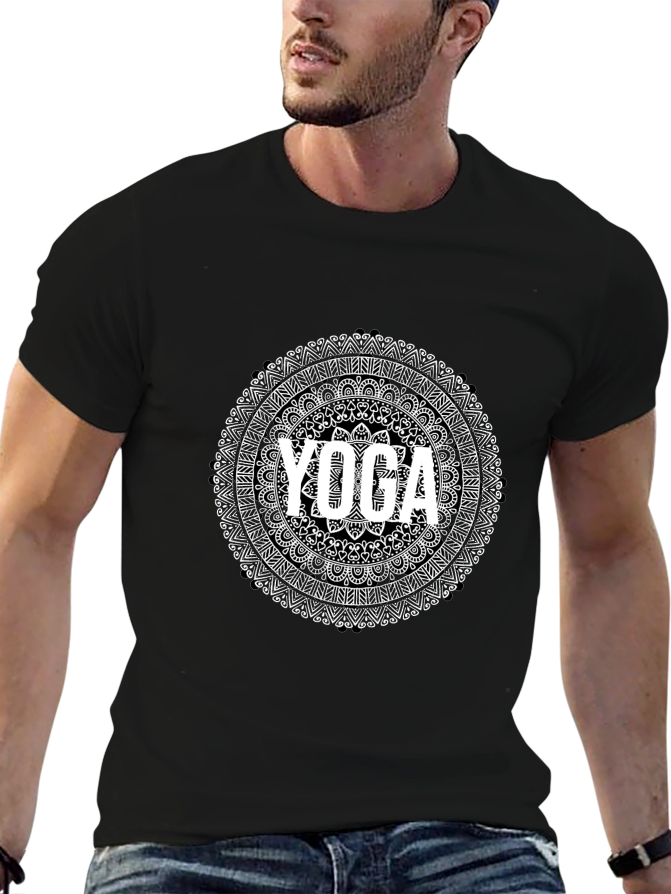Yoga Mandala Black Graphic Tee - Unisex