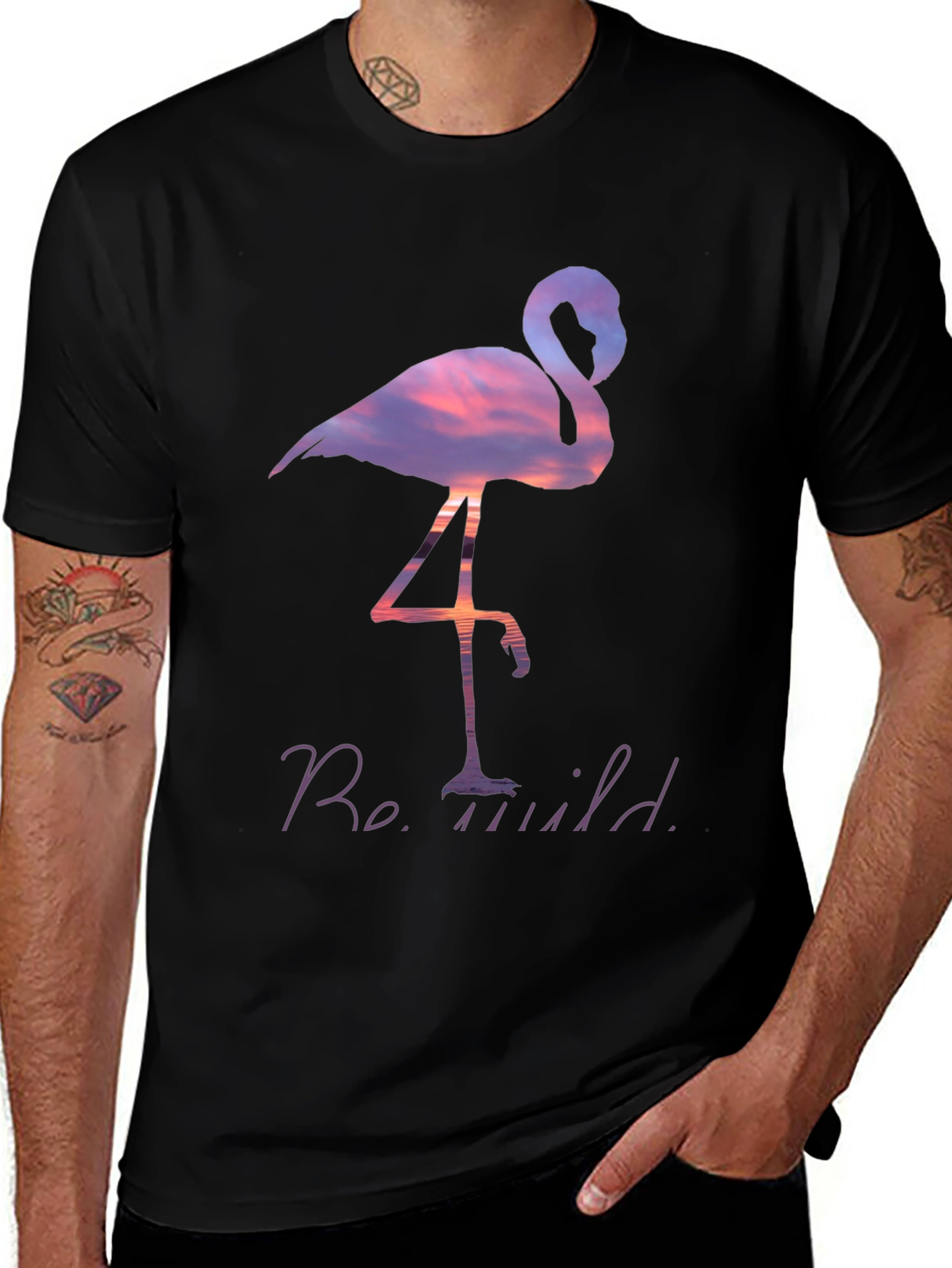 Be Wild Flamingo Graphic Tee - Black