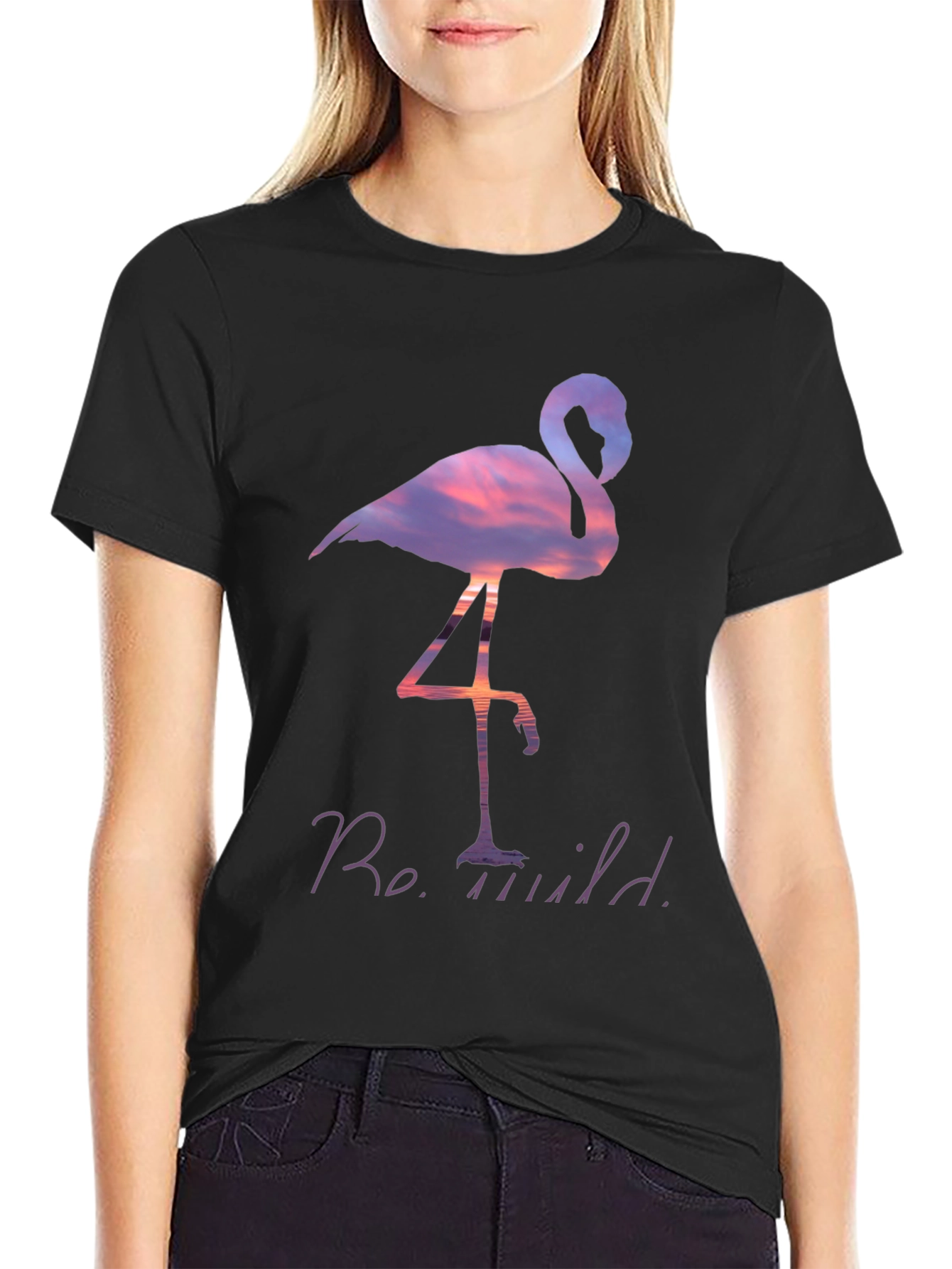 Be Wild Flamingo Graphic Tee - Black