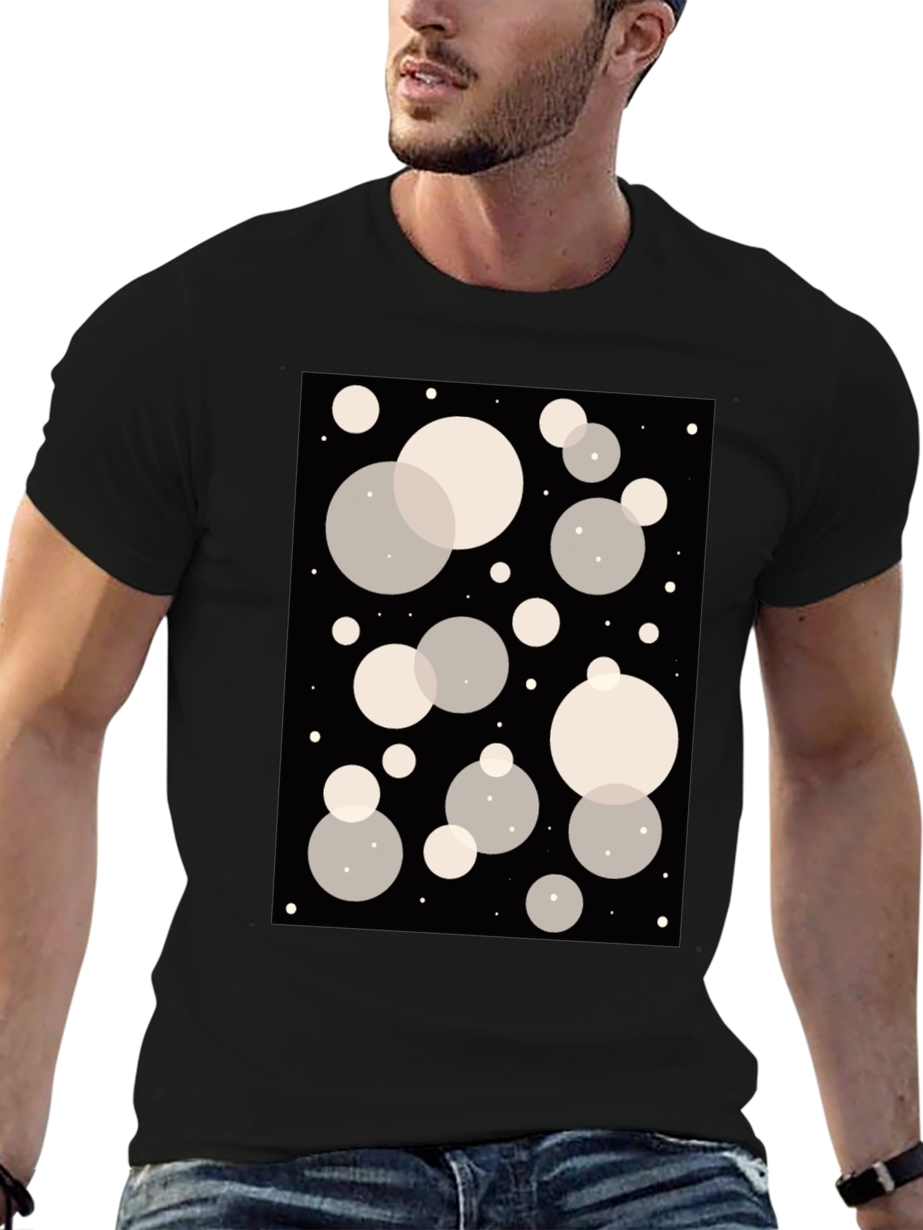 Abstract Bubble Print Black T-Shirt