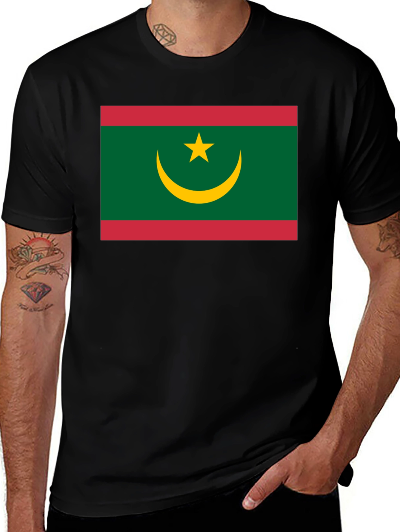 Mauritania Flag T-Shirt - Black Crew Neck Tee