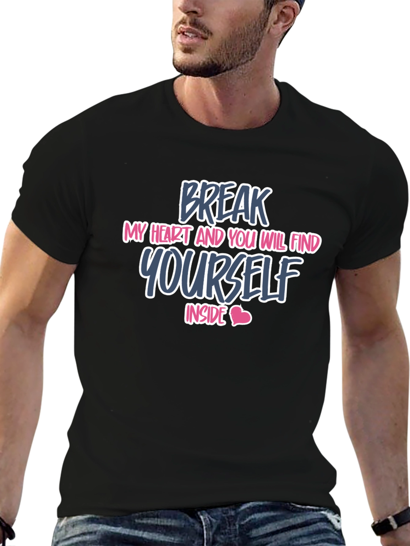 Break My Heart Mens Black Graphic Tee