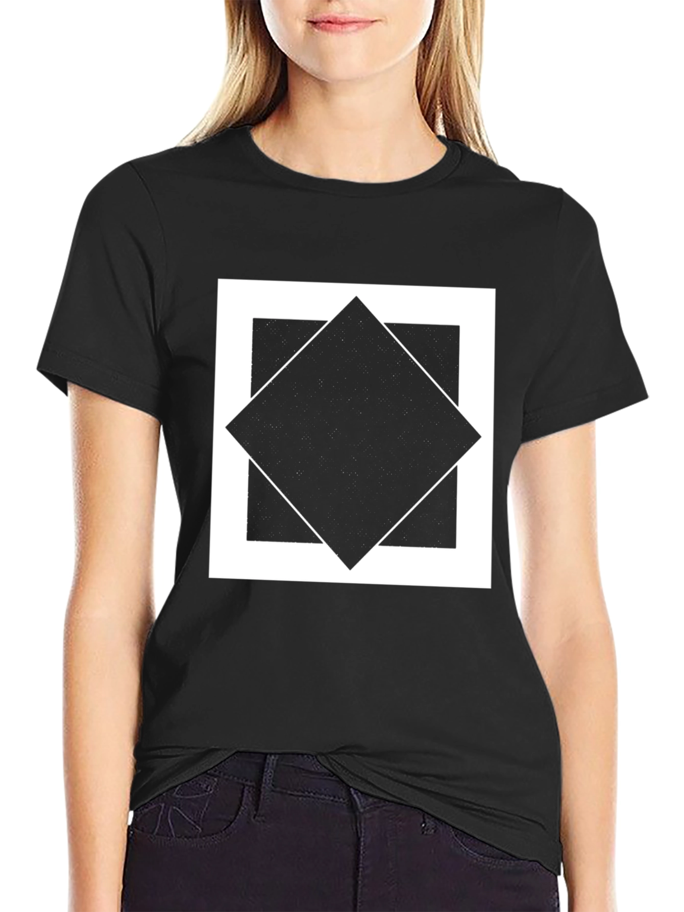 Geometric Square Diamond Graphic Tee - Black