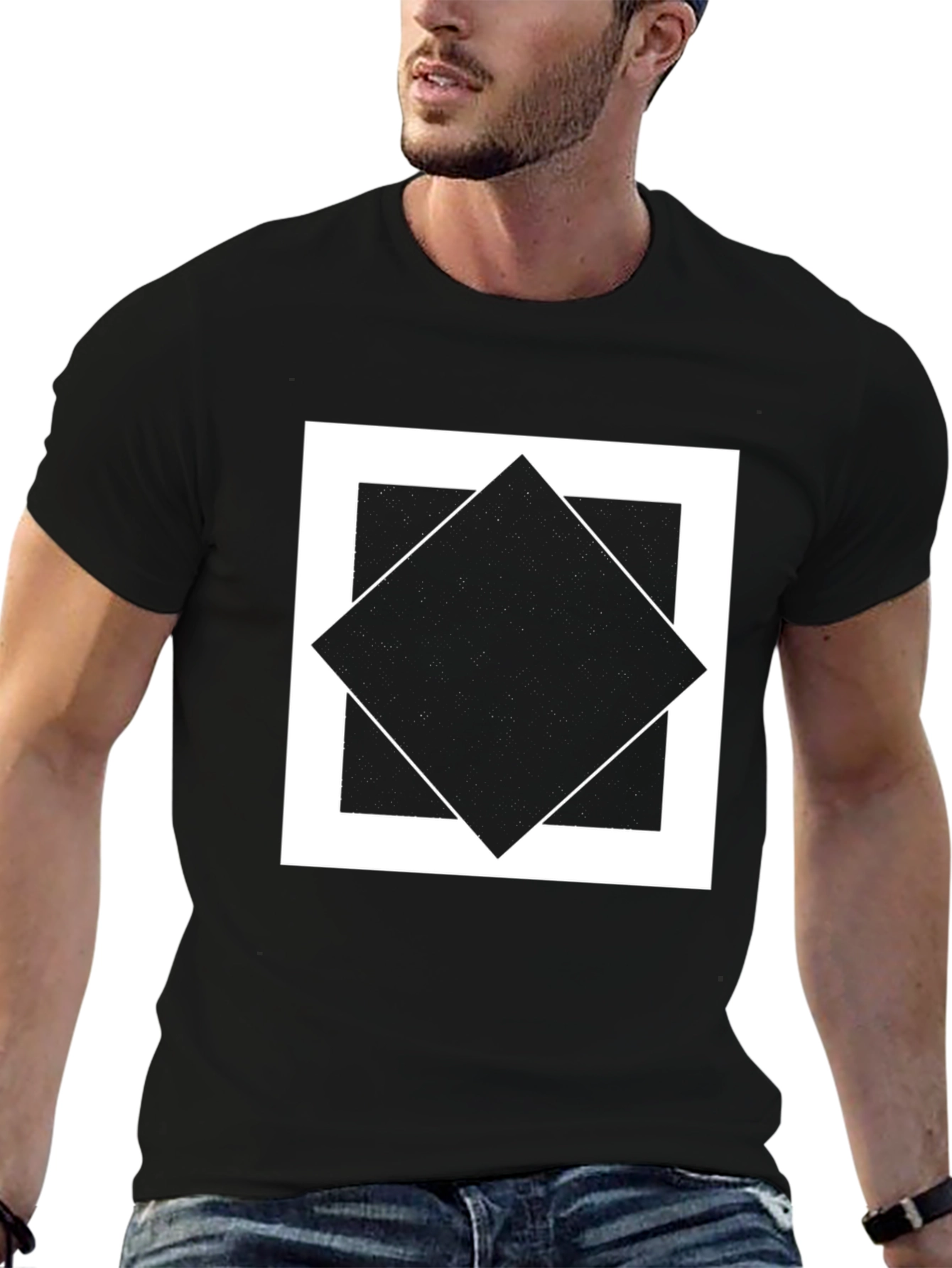 Geometric Square Diamond Graphic Tee - Black