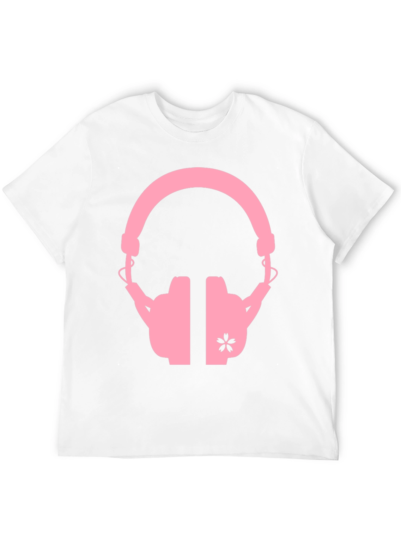 Pink Headphones on Black T-Shirt