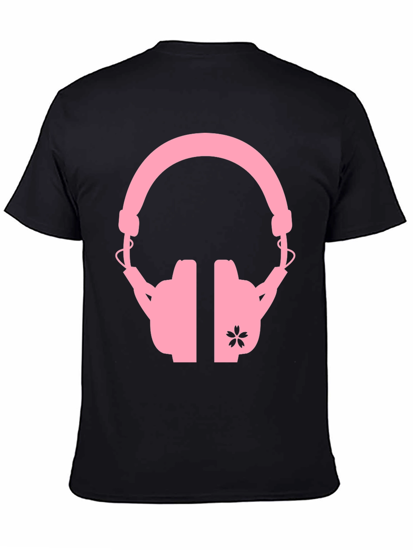 Pink Headphones on Black T-Shirt