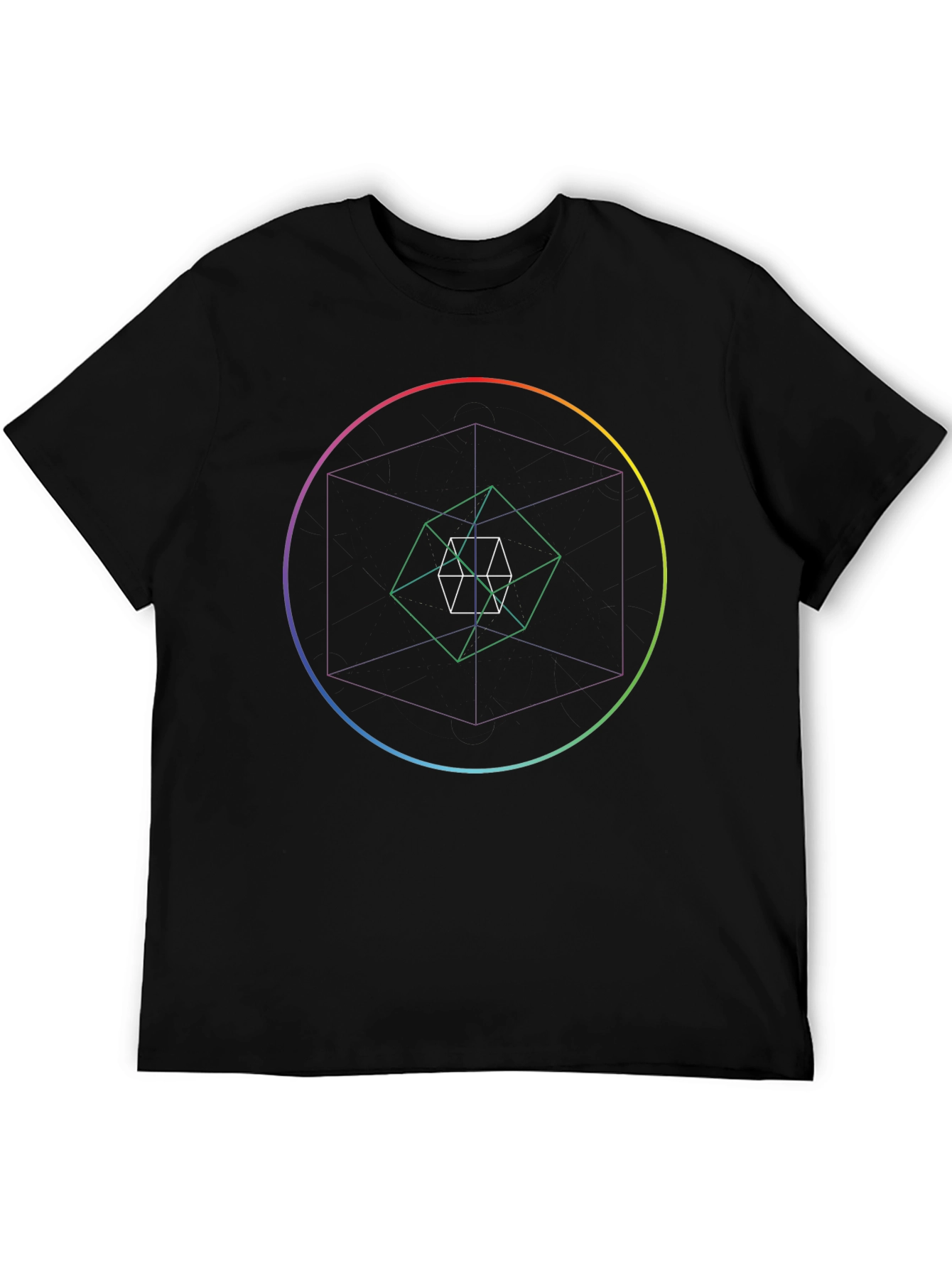 Geometric Cube Print Black T-Shirt