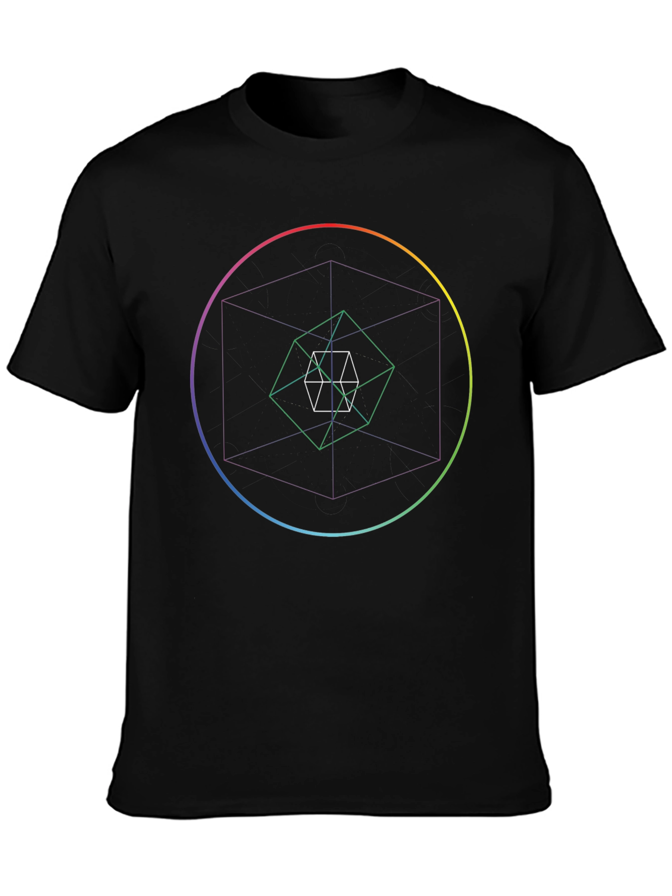 Geometric Cube Print Black T-Shirt