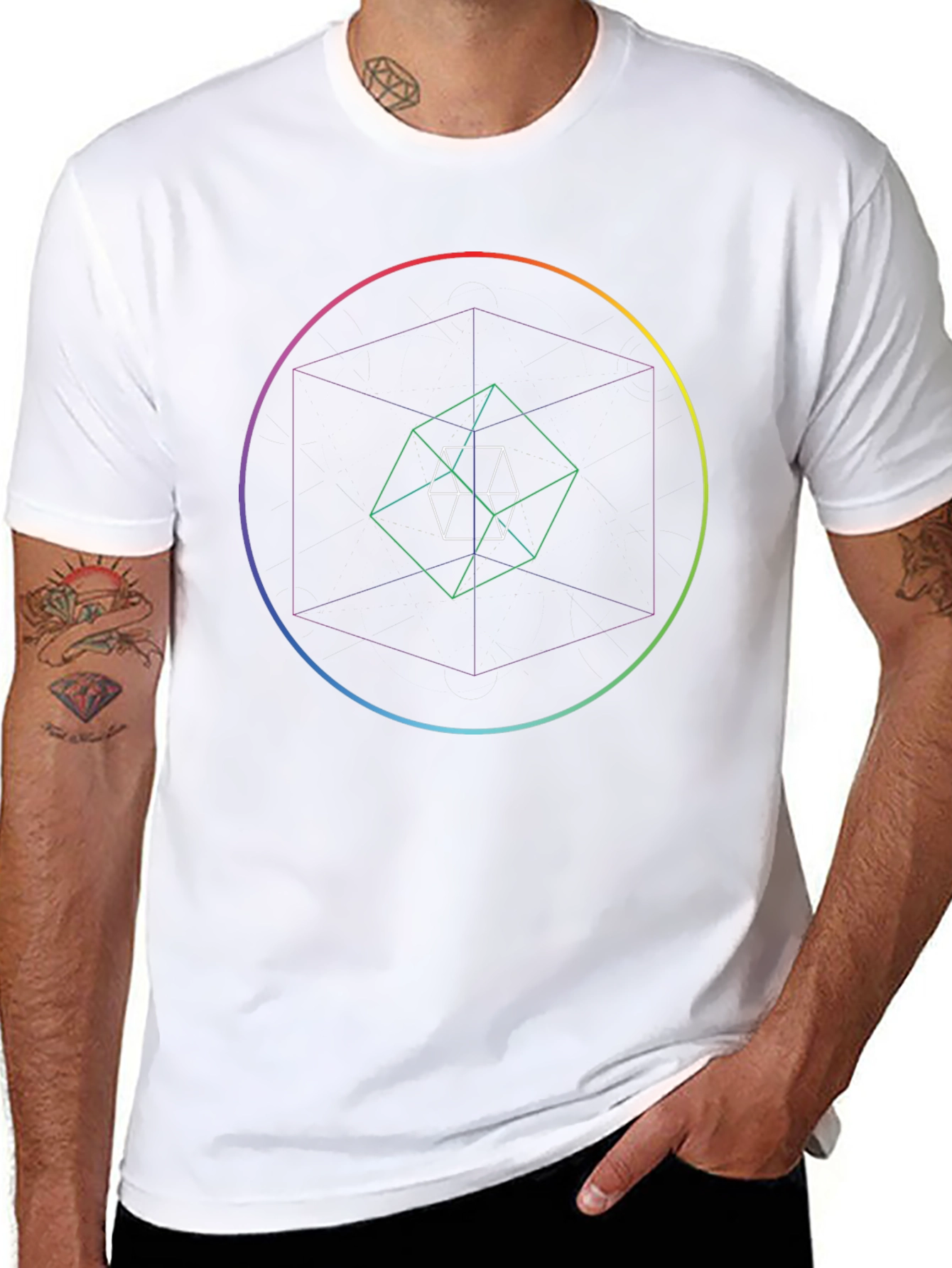 Geometric Cube Print Black T-Shirt