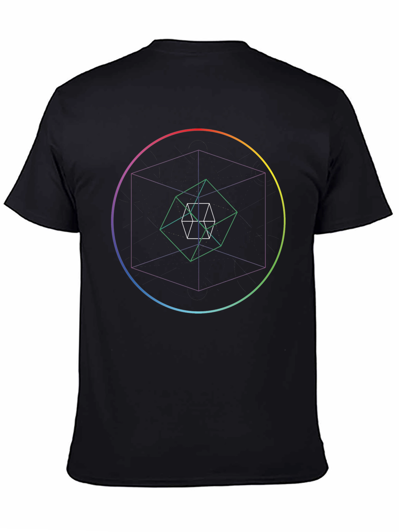 Geometric Cube Print Black T-Shirt
