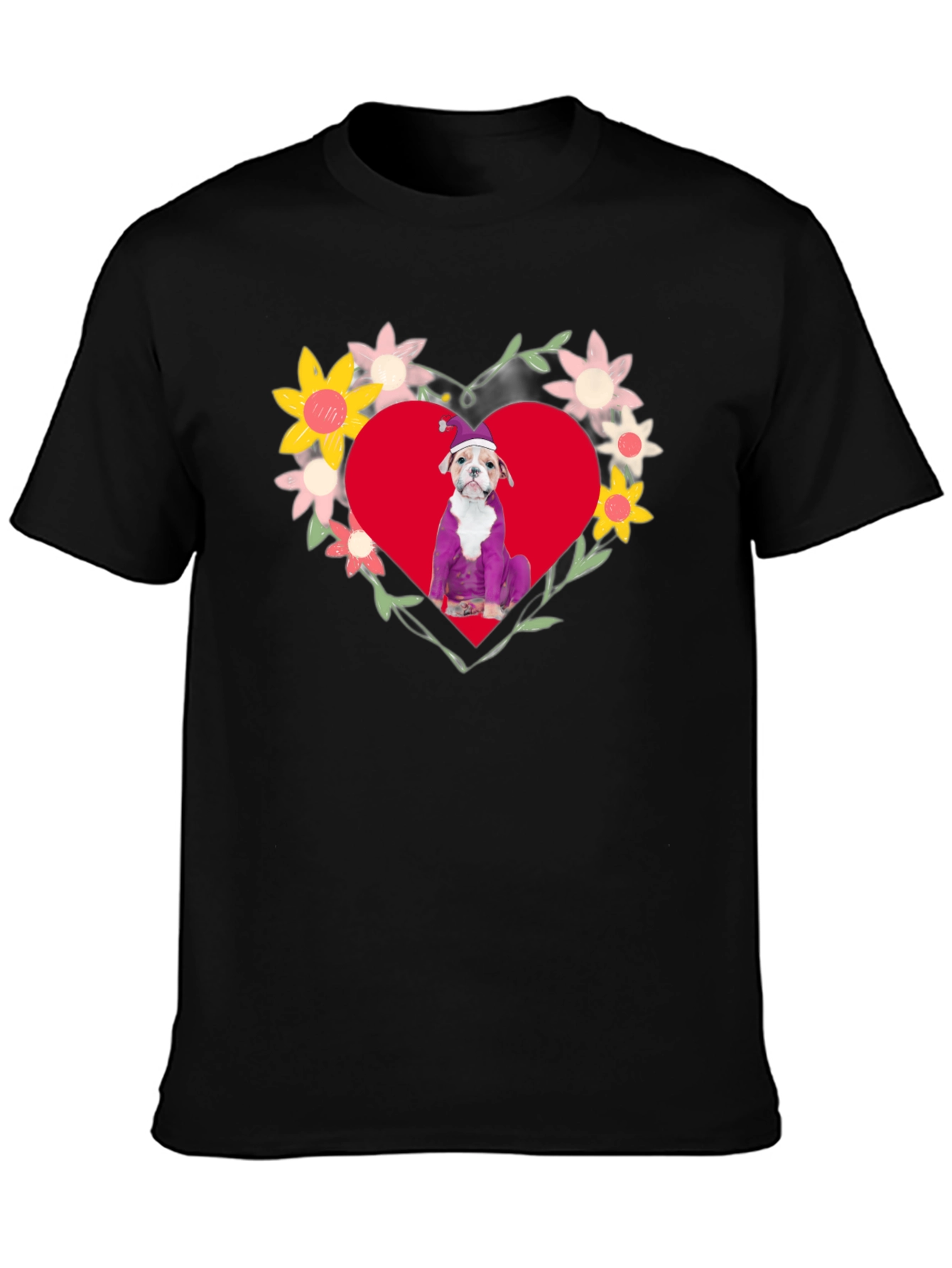 Dog in Heart Flowers T-Shirt