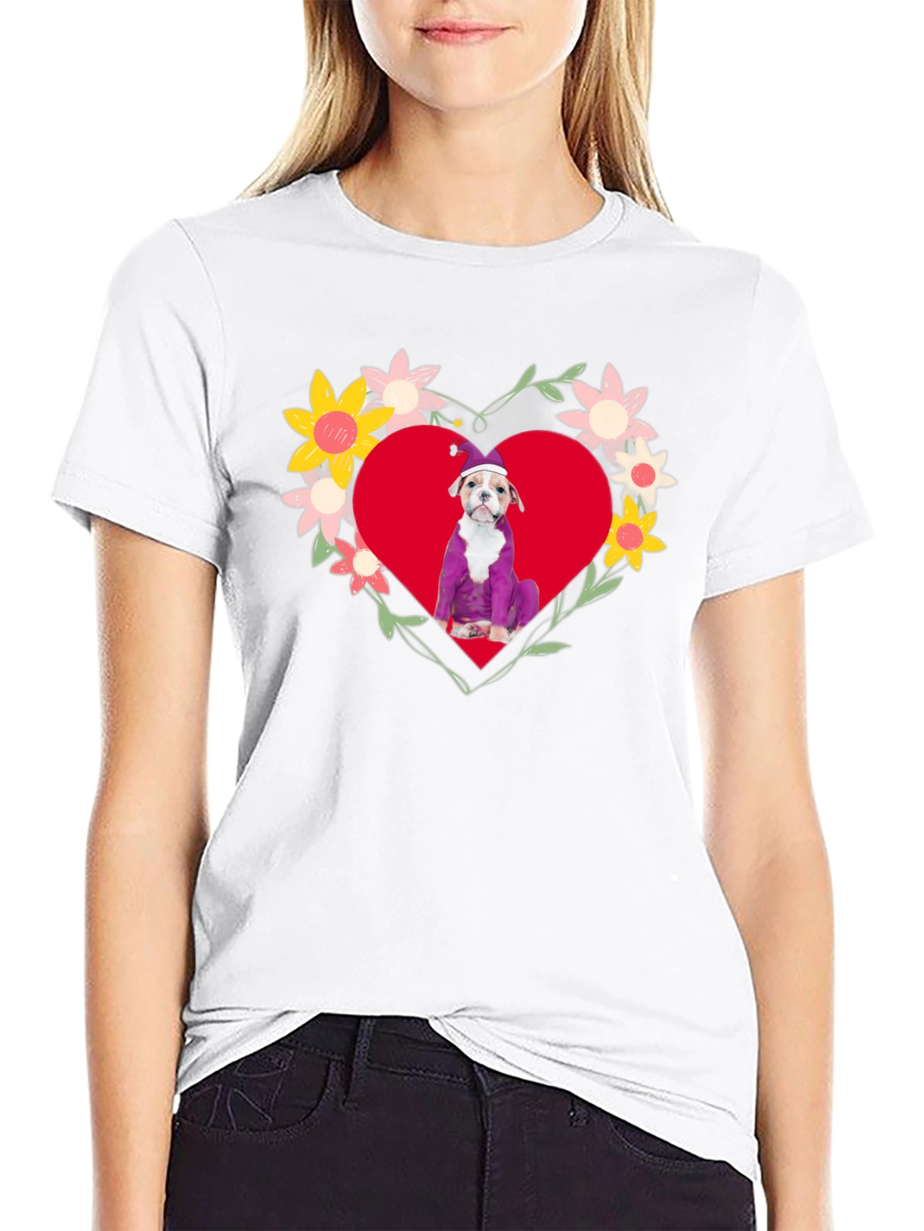 Dog in Heart Flowers T-Shirt