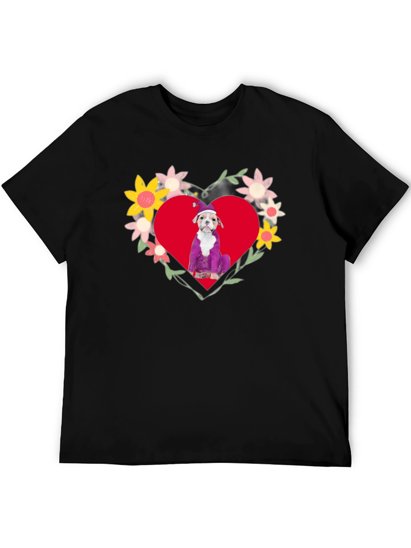 Dog in Heart Flowers T-Shirt