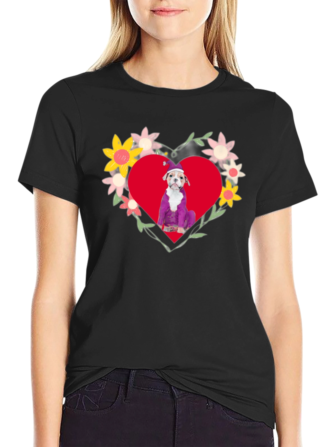 Dog in Heart Flowers T-Shirt