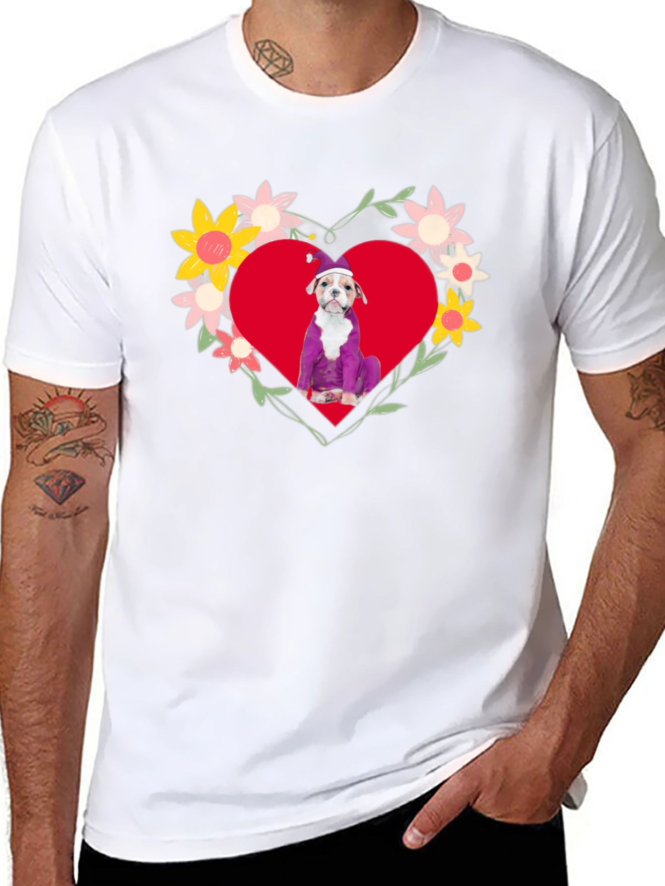 Dog in Heart Flowers T-Shirt