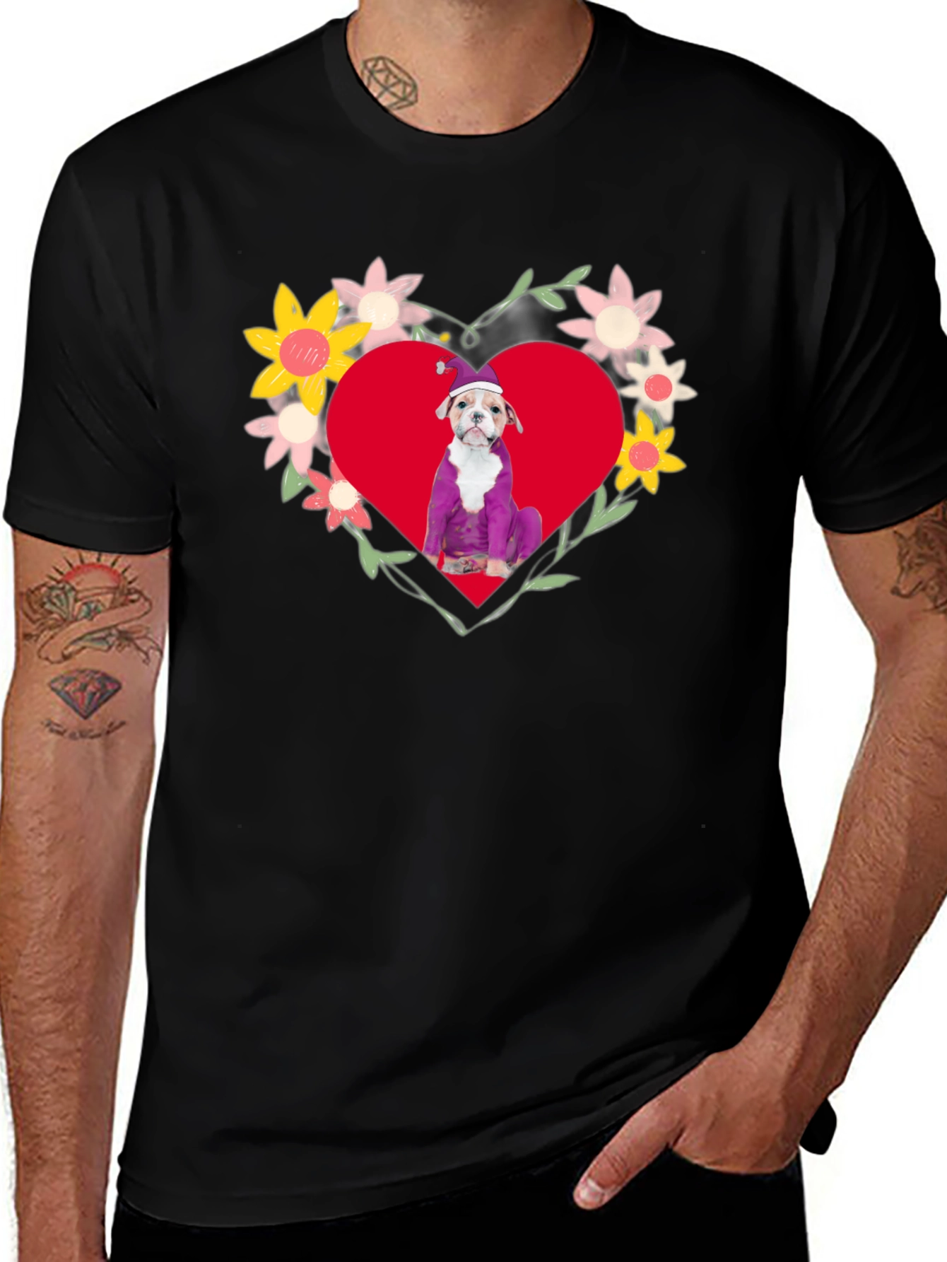 Dog in Heart Flowers T-Shirt