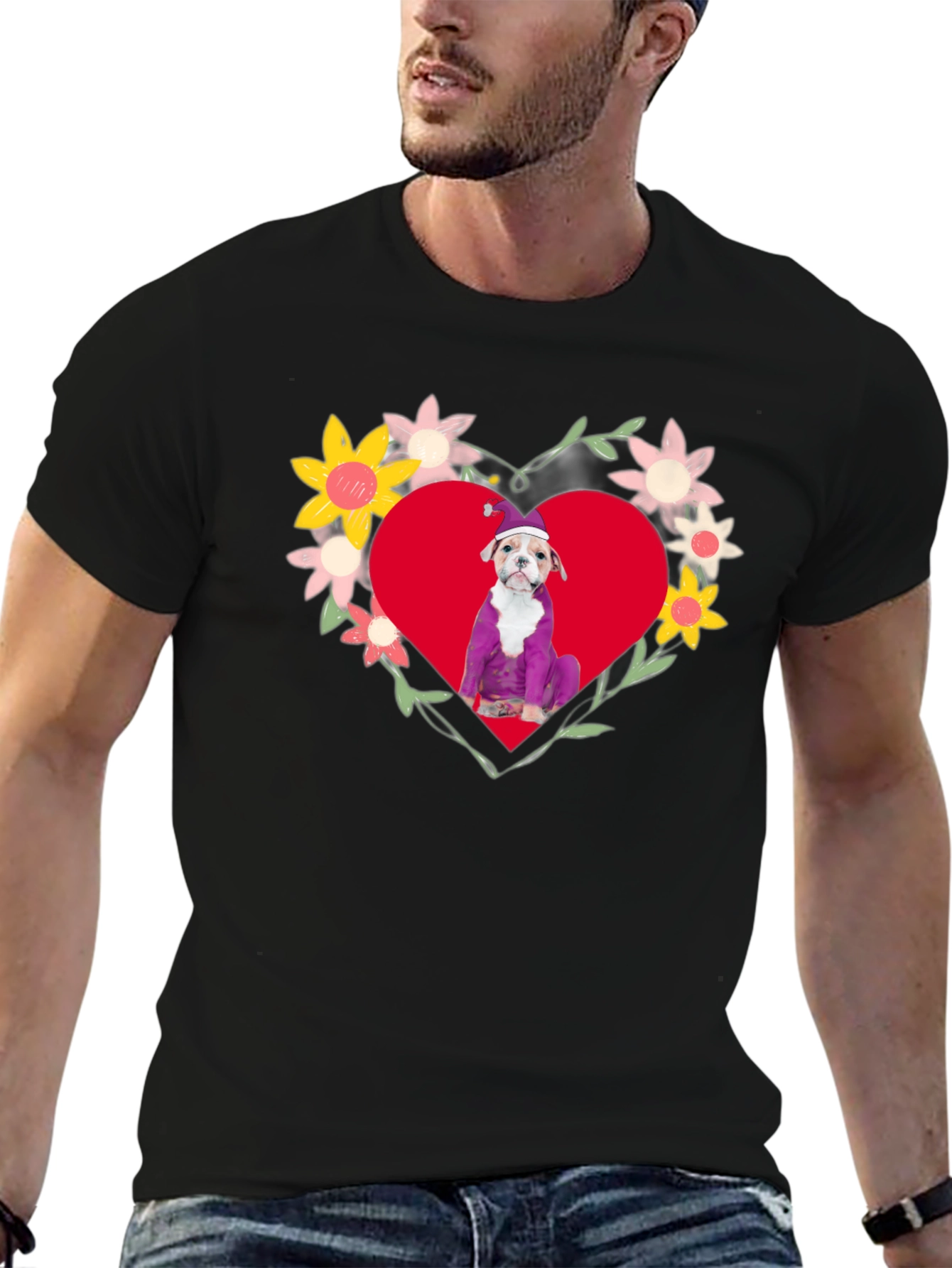 Dog in Heart Flowers T-Shirt